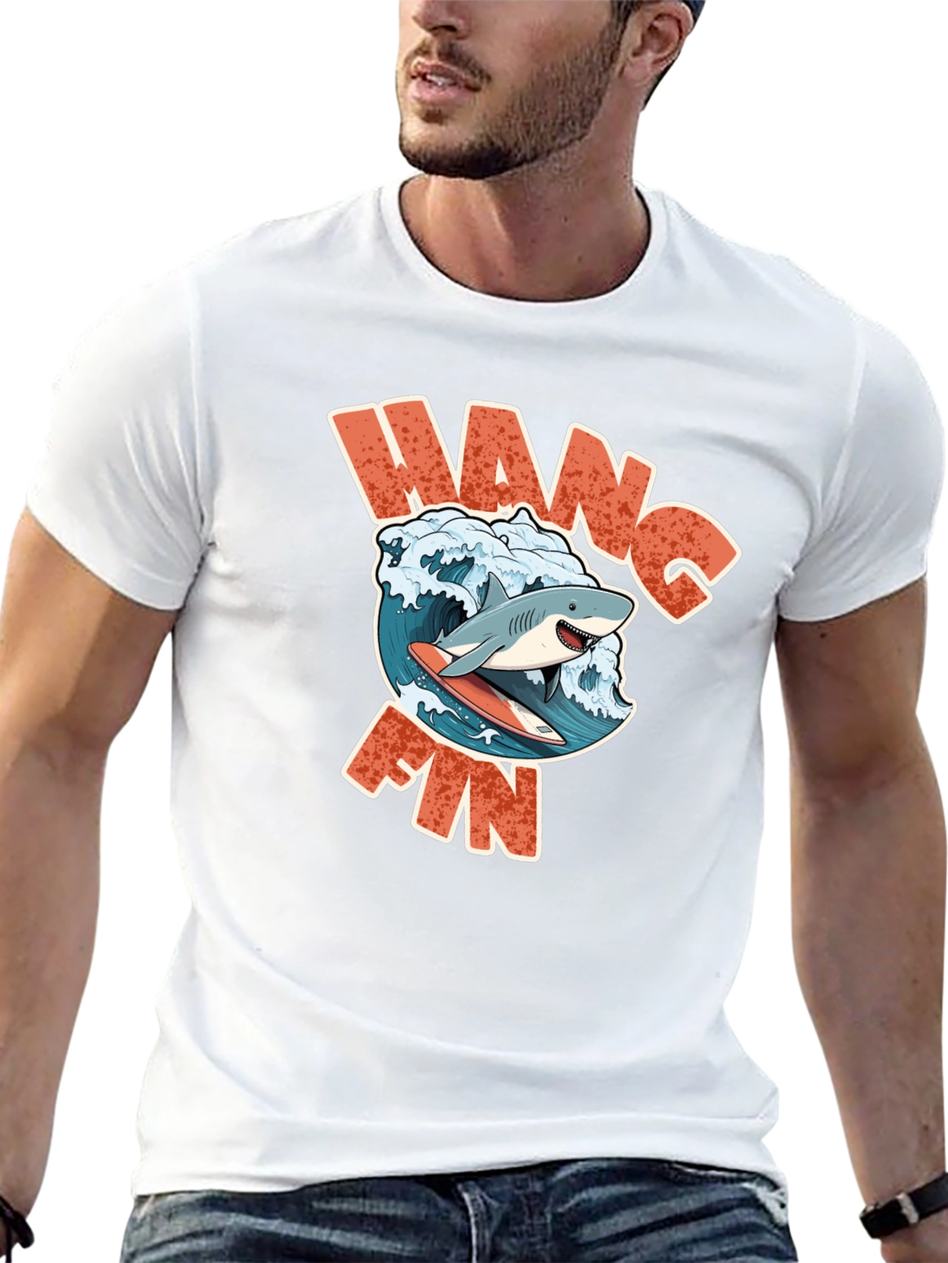 Hang Fin Shark Surfing T-Shirt