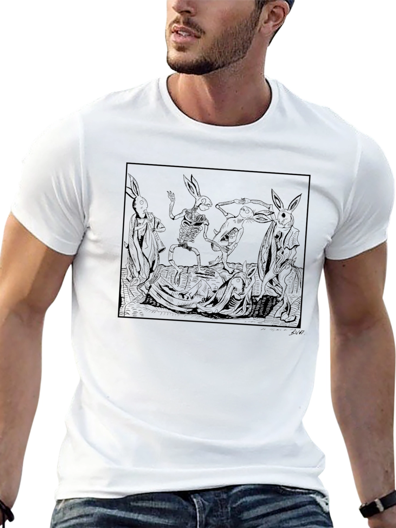 Hare Skeleton Dance Graphic Tee - Black