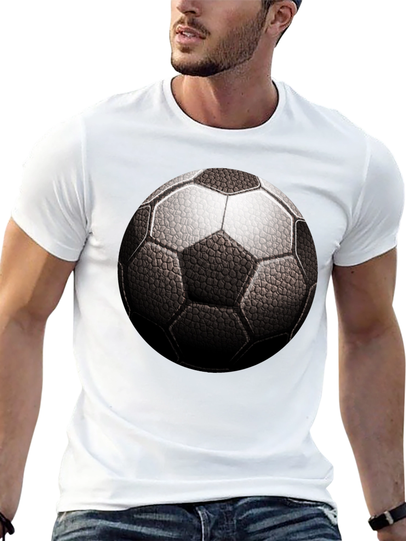 Soccer Ball Graphic Tee - Black Cotton T-Shirt