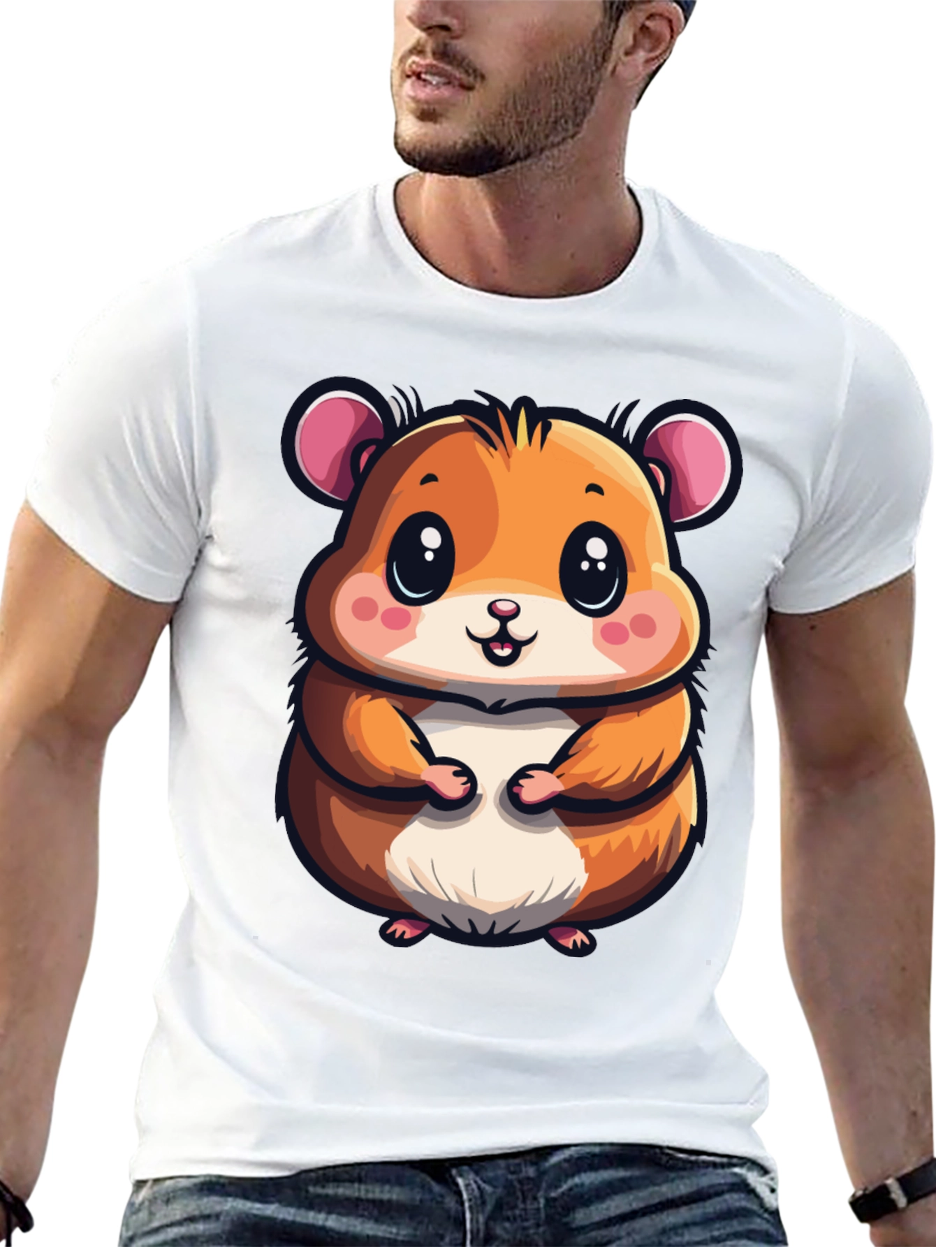 Cute Hamster Graphic Tee - Black Casual T-Shirt