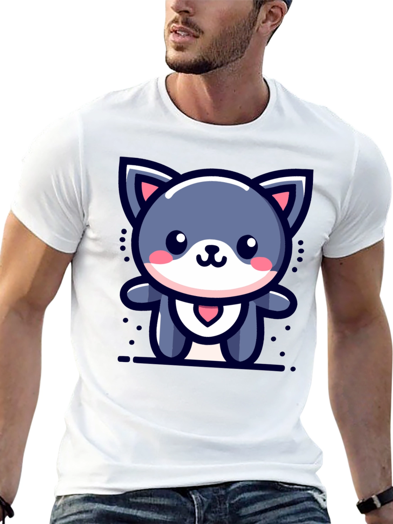 Cute Cartoon Cat Graphic T-Shirt