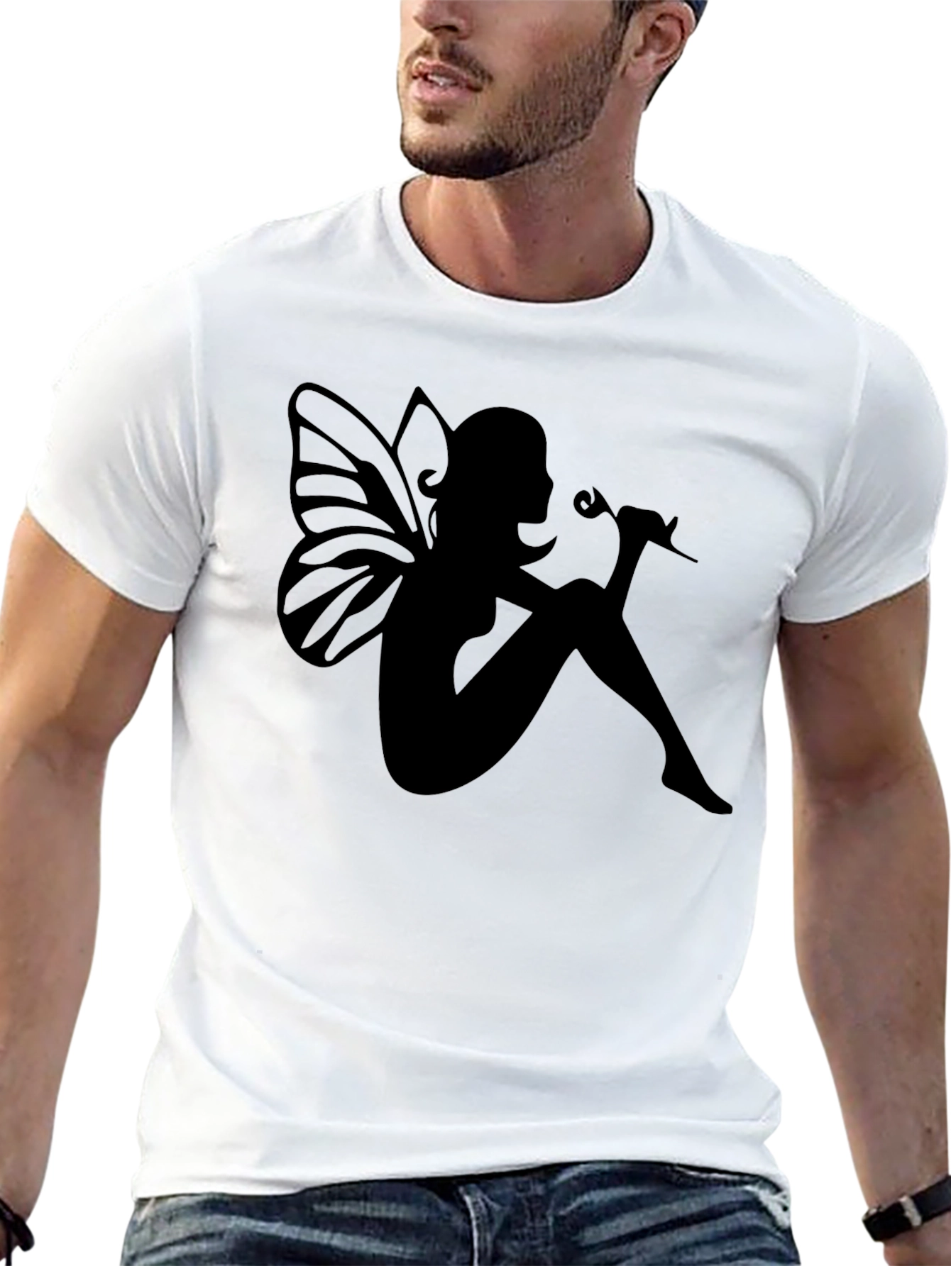 Fairy Silhouette Graphic Tee - Black Cotton Blend