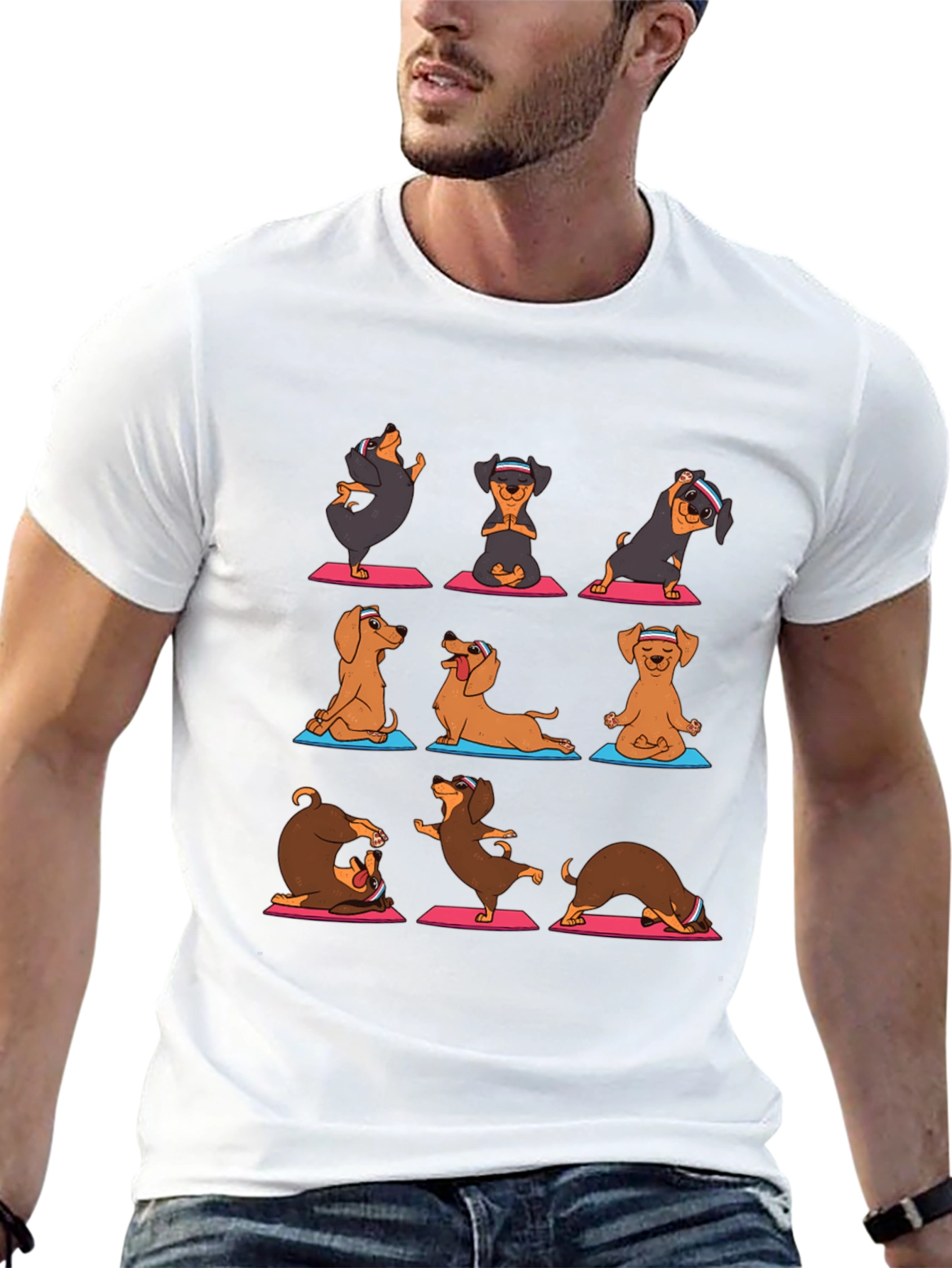 Yoga Dachshund Graphic Tee - Mens Black T-Shirt