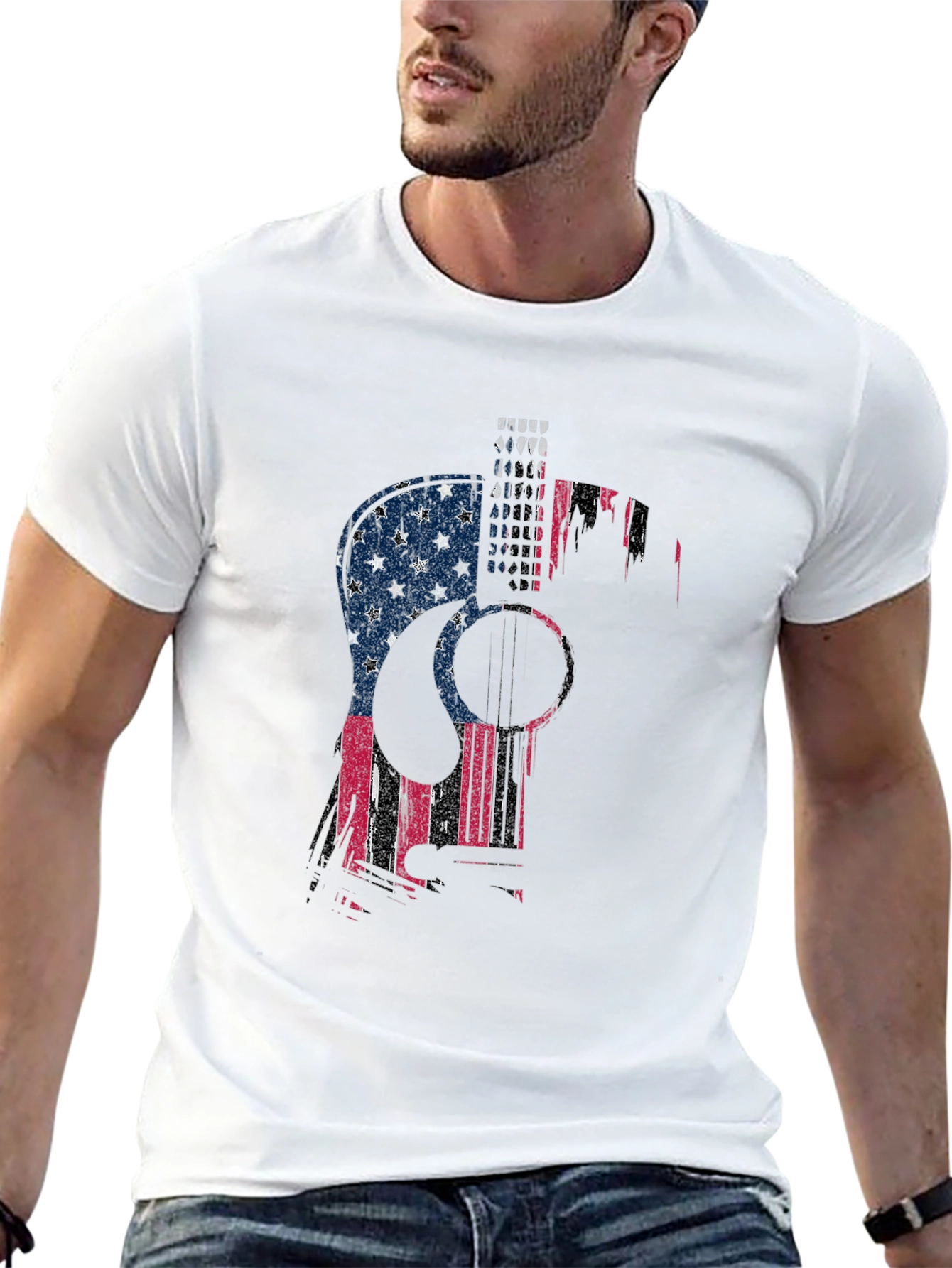 American Flag Guitar Graphic T-Shirt