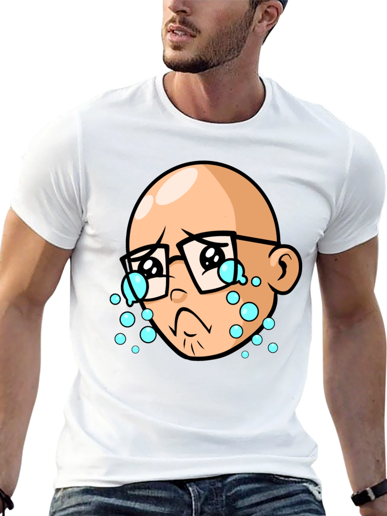 Crying Cartoon Man Black T-Shirt