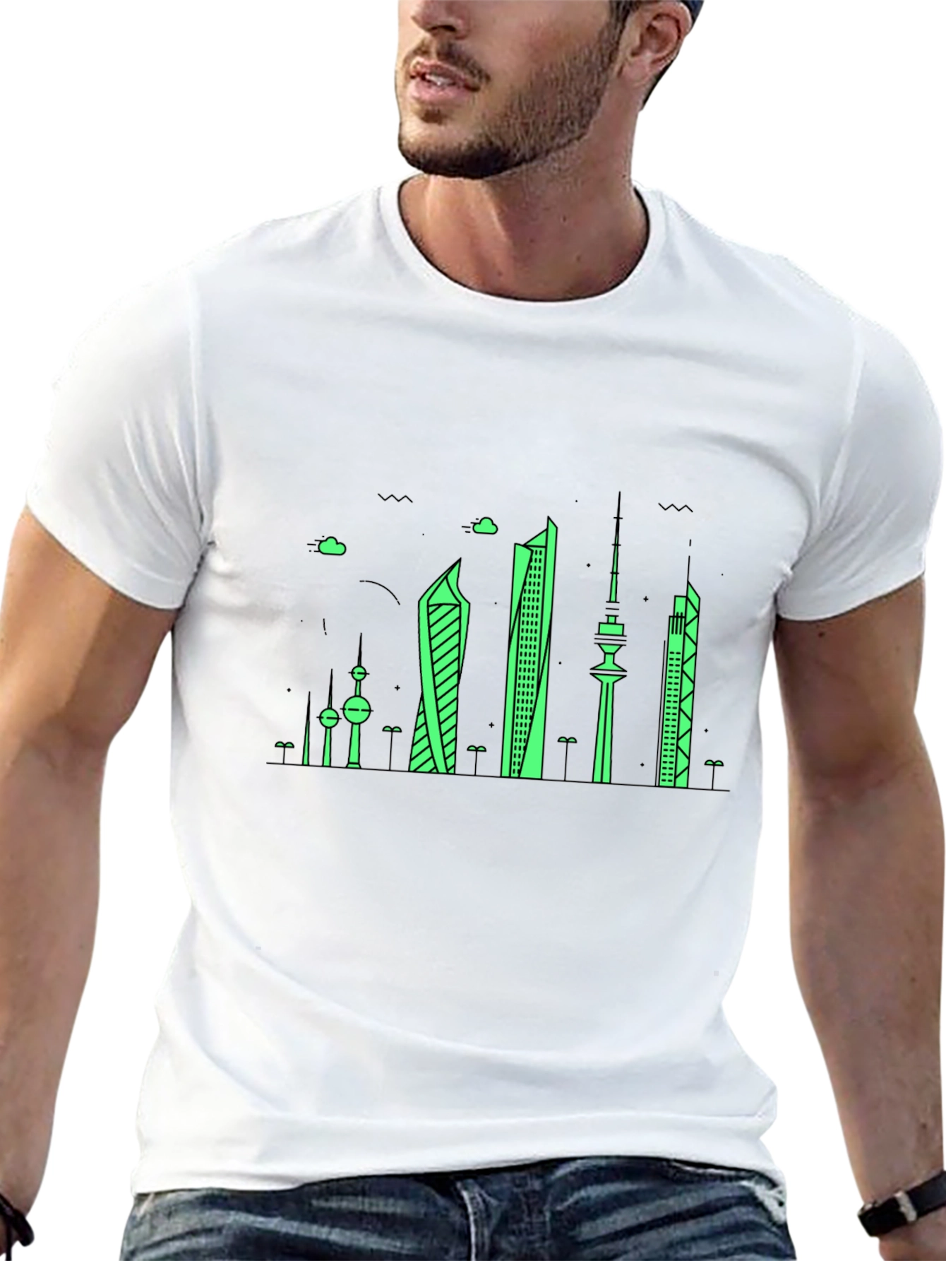 Kuwait City Skyline Graphic T-Shirt - Black