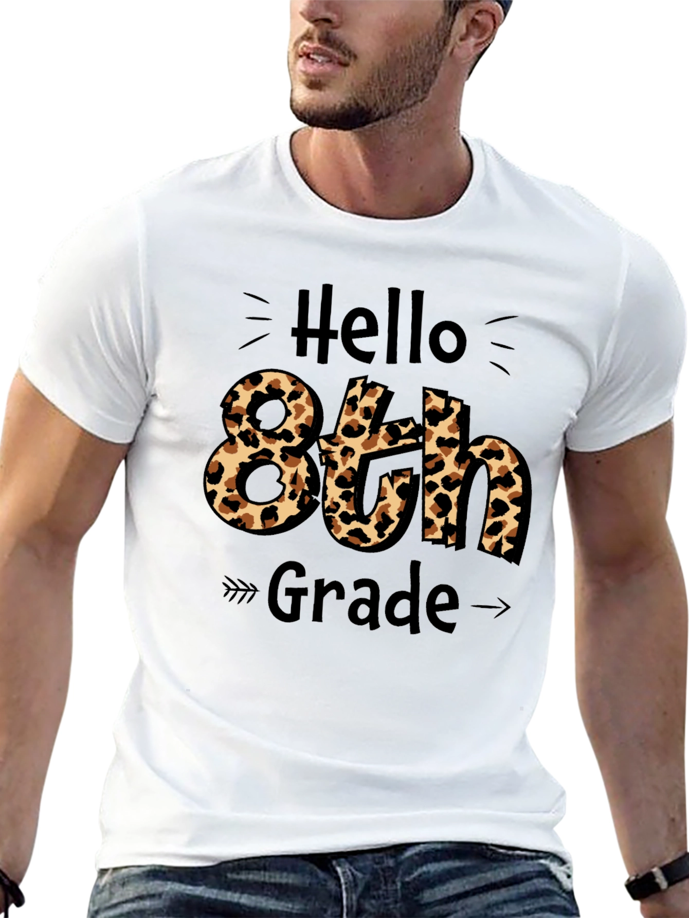 Hello 8th Grade Leopard Print Graphic Tee