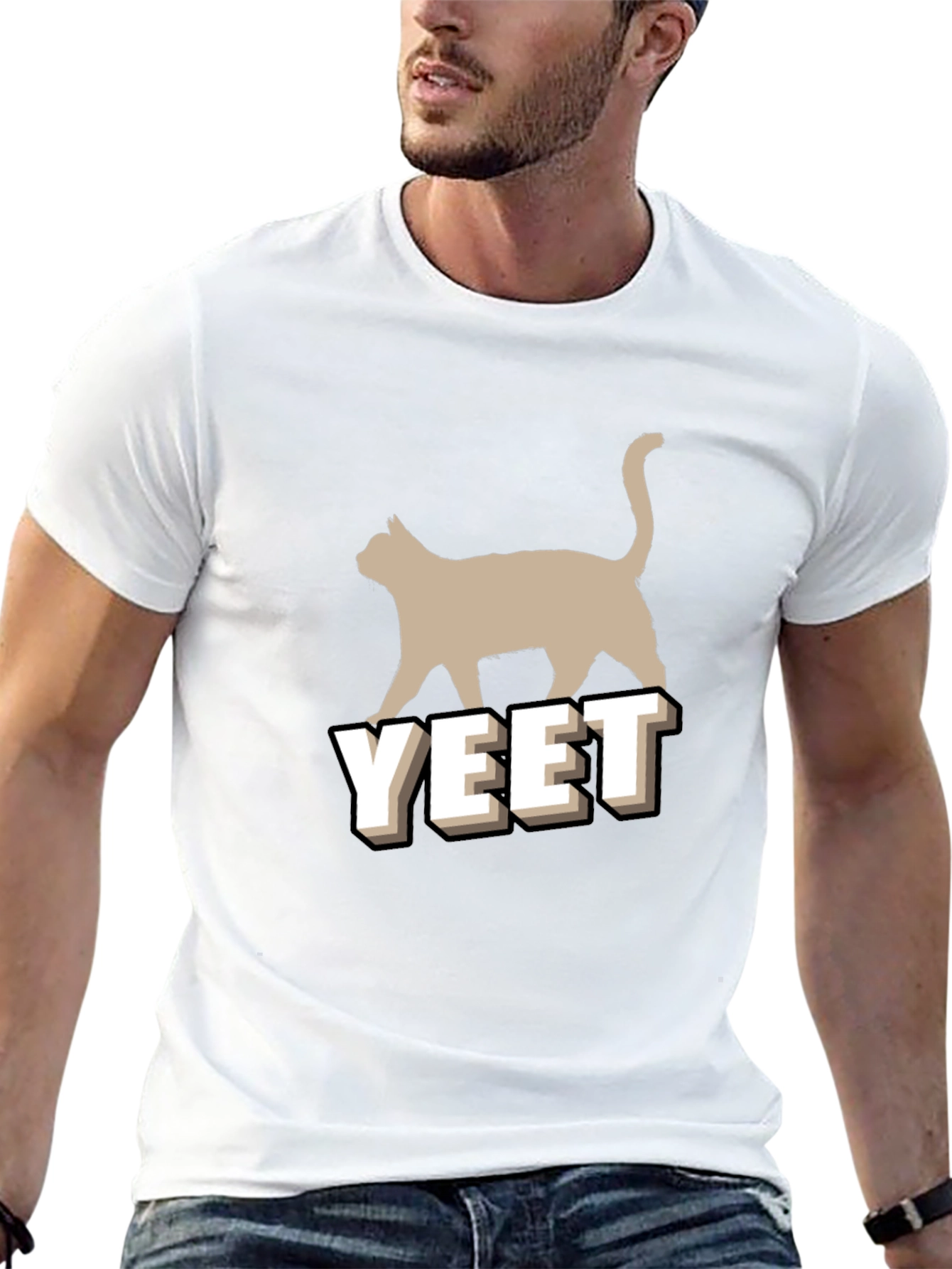 Yeet Cat Graphic Tee - Unisex Black Cotton T-Shirt