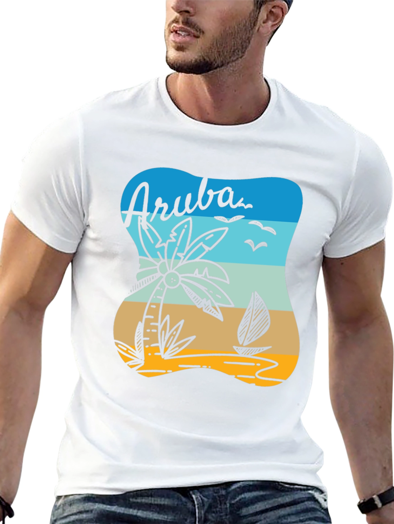 Aruba T-Shirt Palm Tree Sailboat Beach Vacation Tee