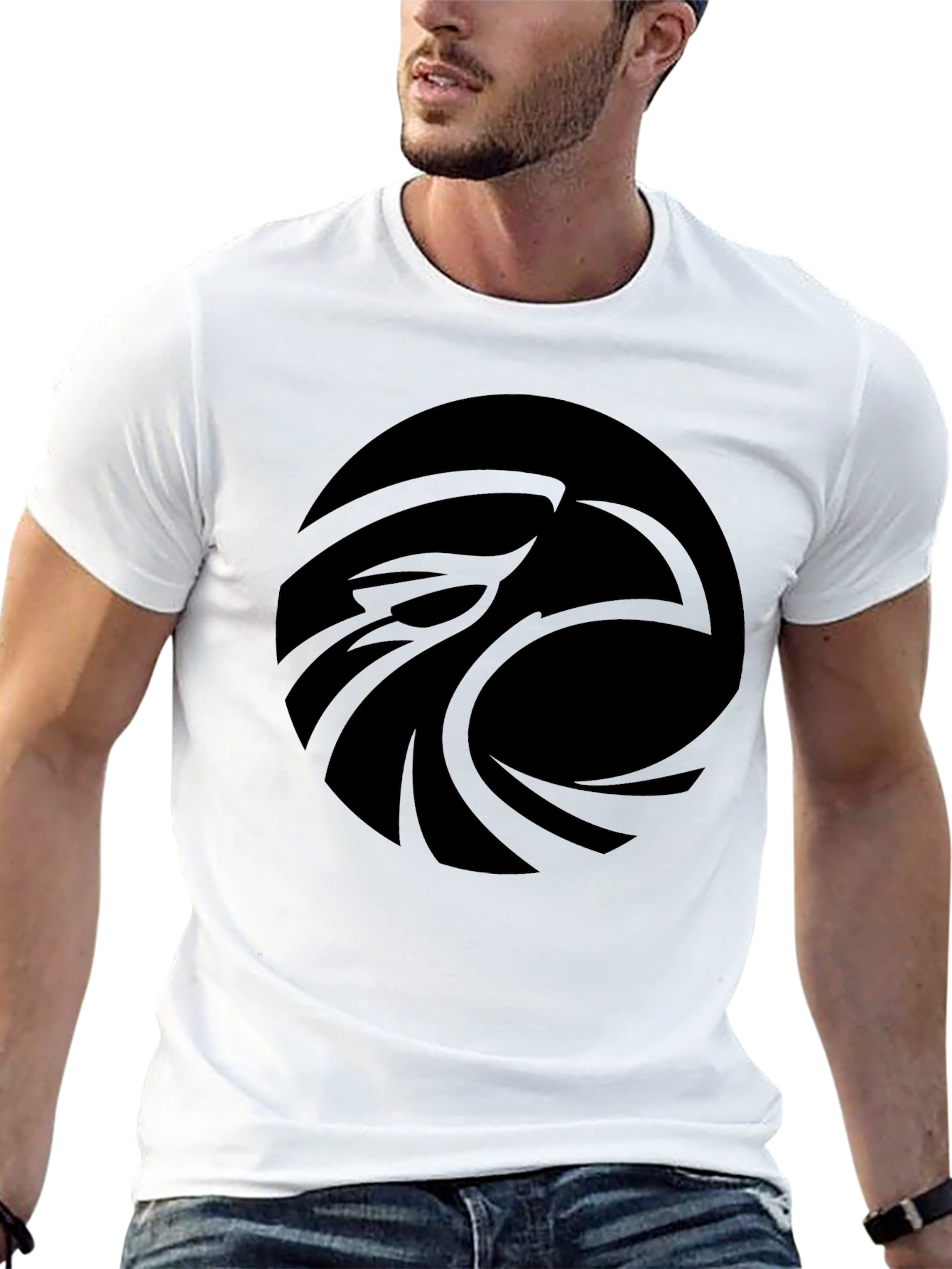 Mens Black T-Shirt with Abstract Eagle Design