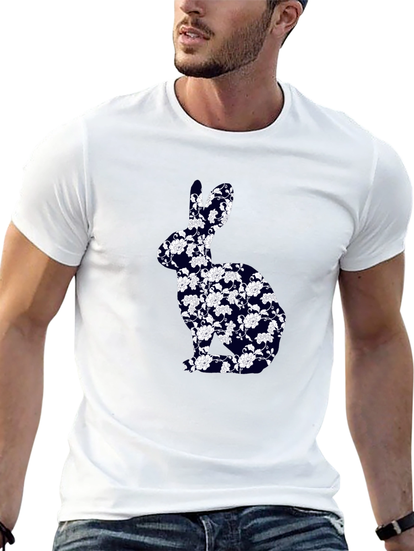Floral Bunny Graphic Tee - Black