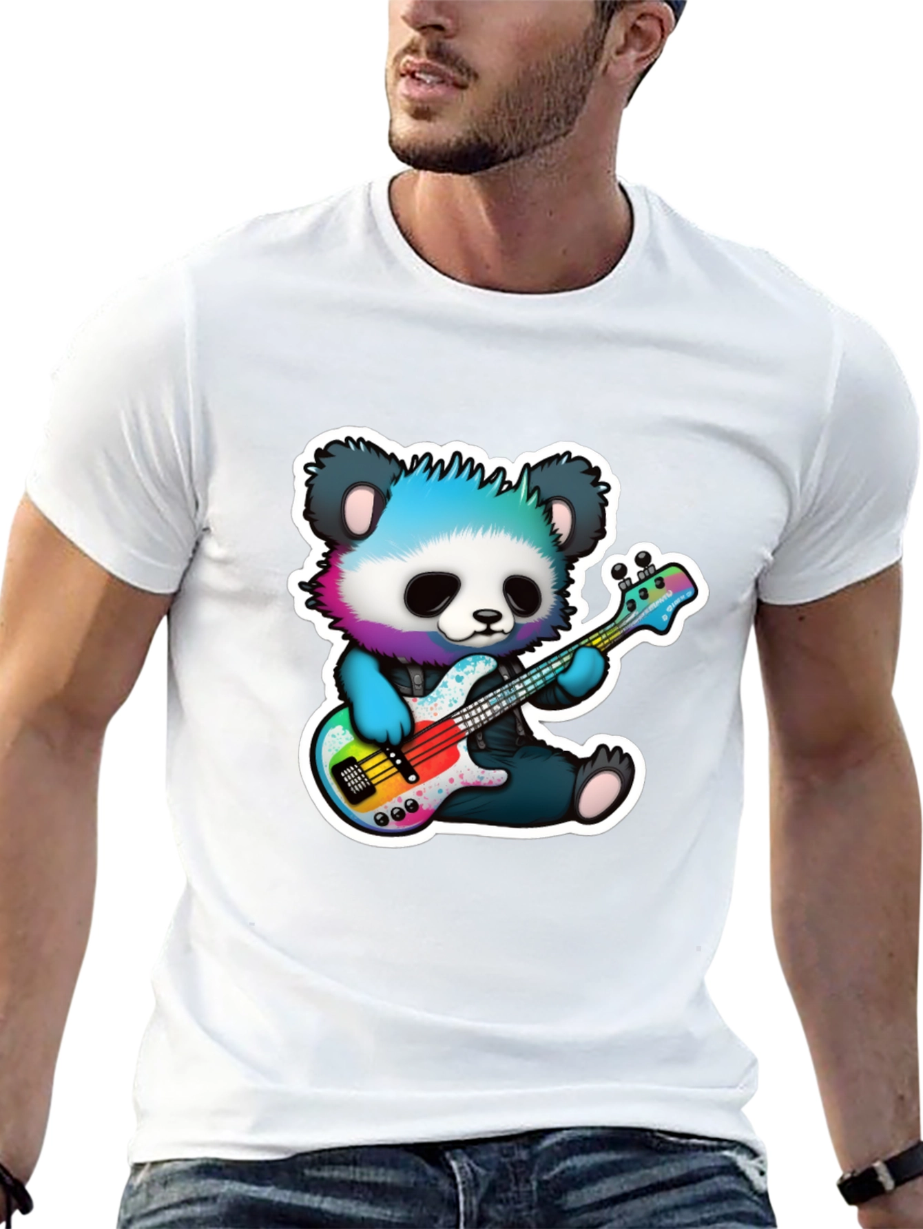 Panda Guitarist Graphic Tee - Cool Bear Musician Shirt