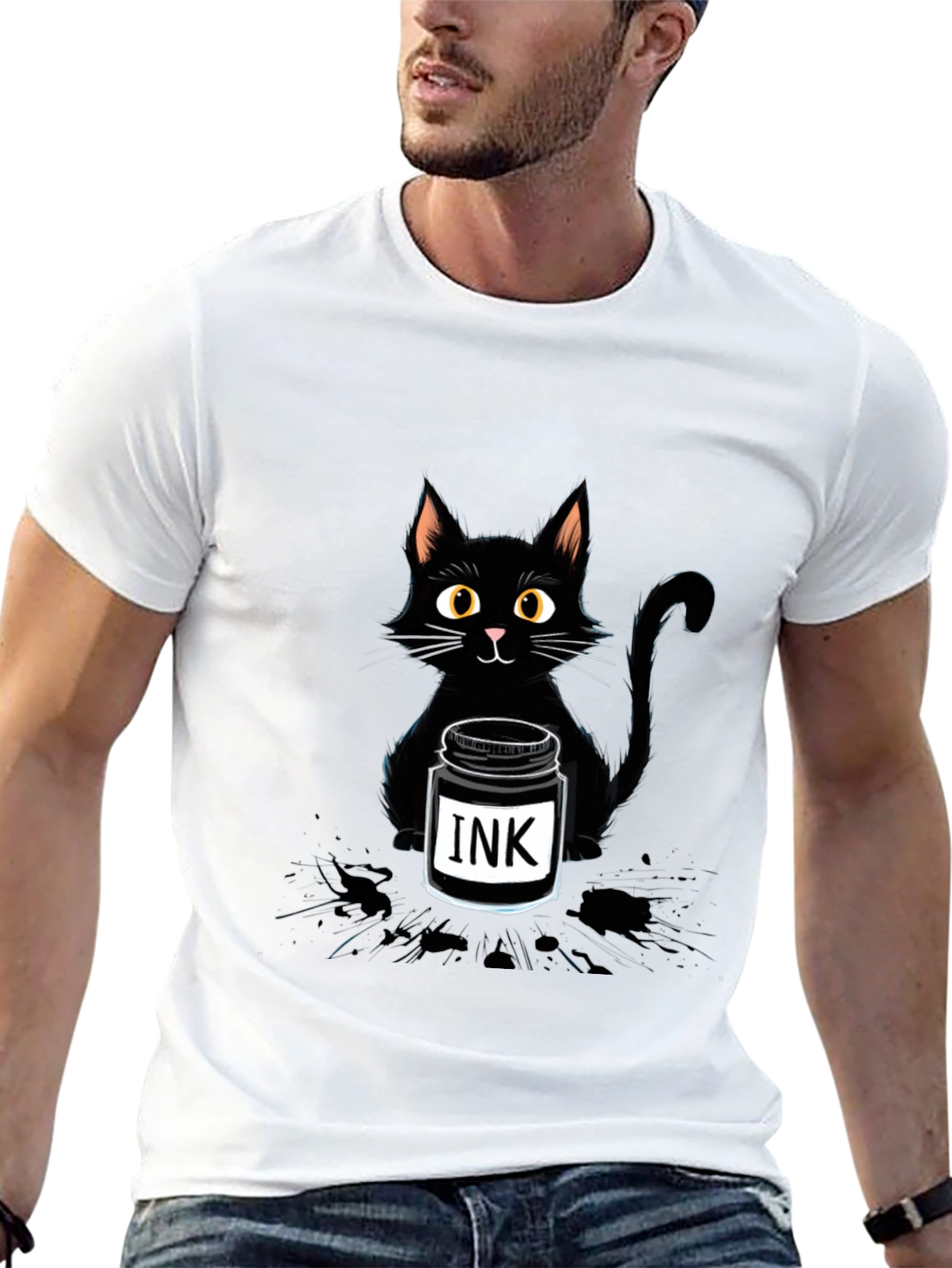 Black Cat with Ink T-Shirt