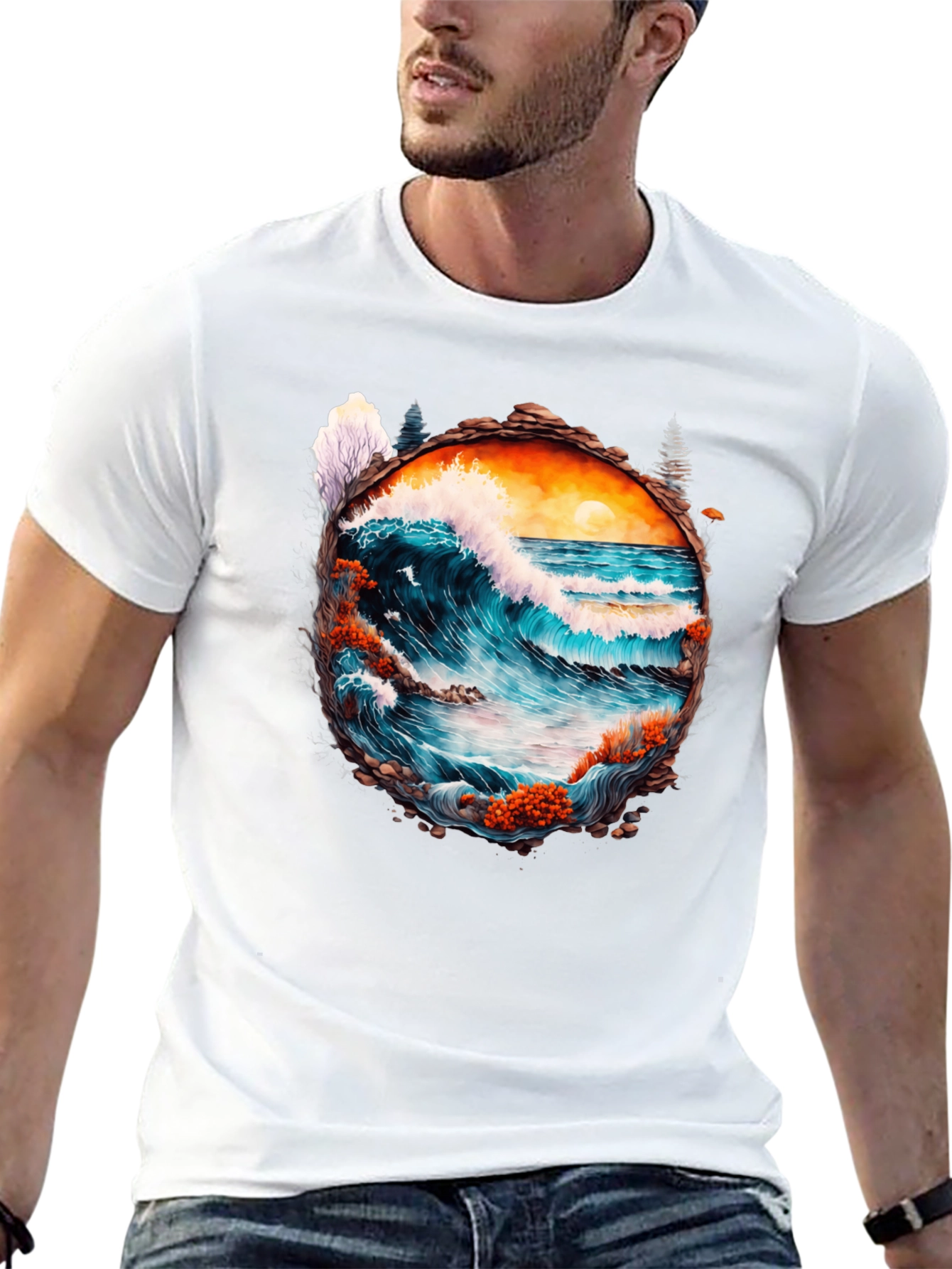 Ocean Wave Graphic Tee - Artistic Nature Design