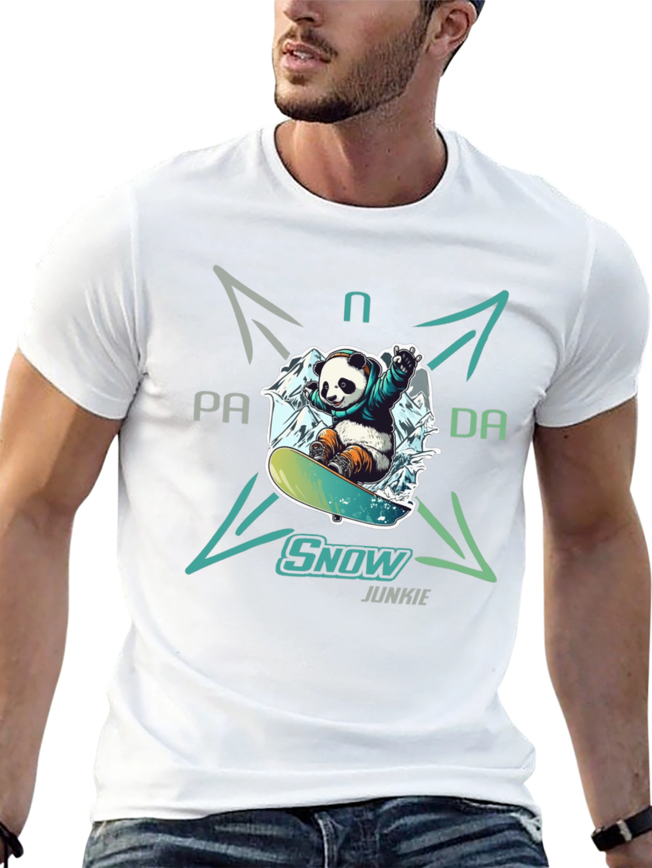 Snow Junkie Panda T-Shirt - Unique Graphic Tee