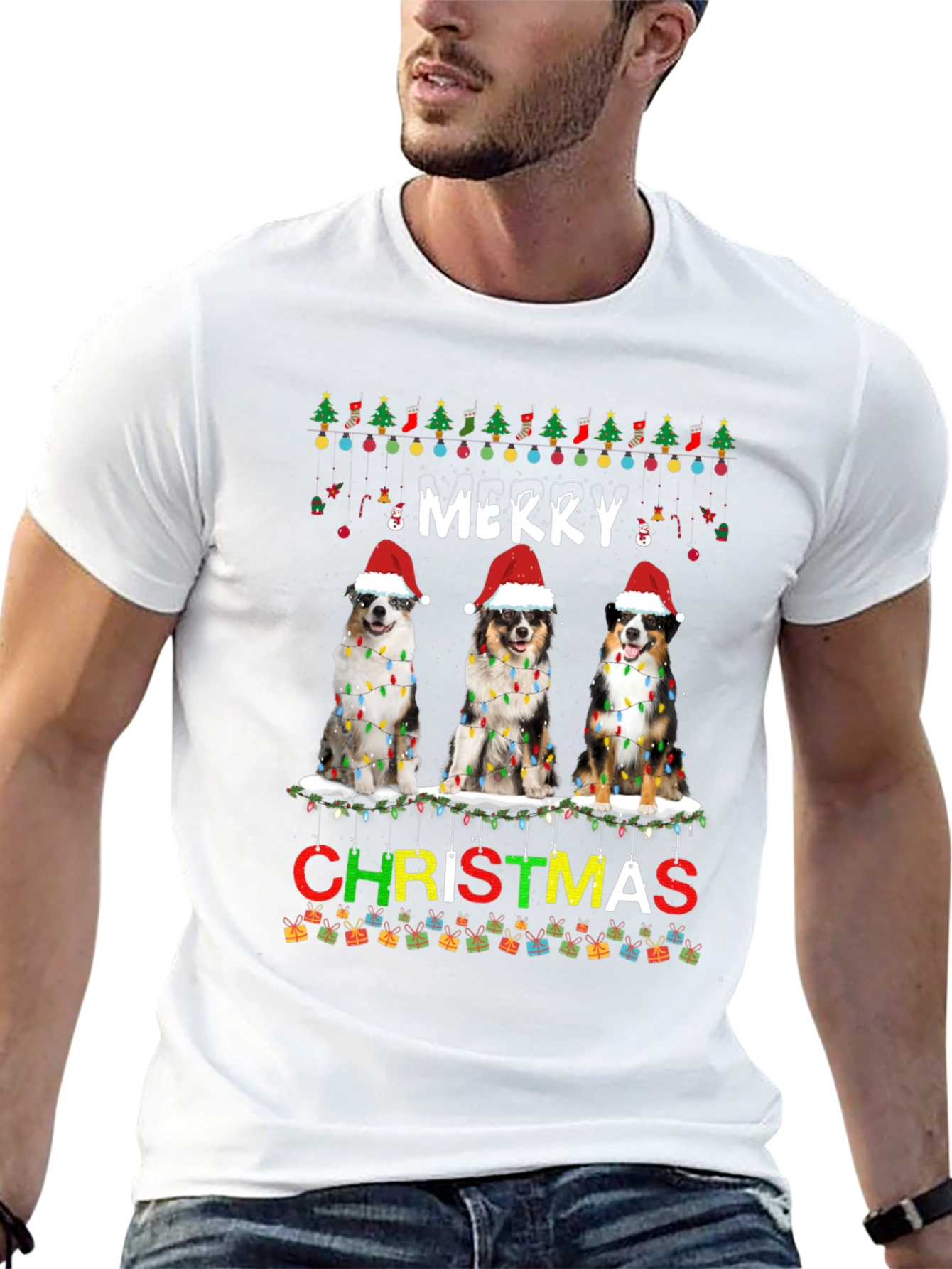 Merry Christmas Dogs Black T-Shirt