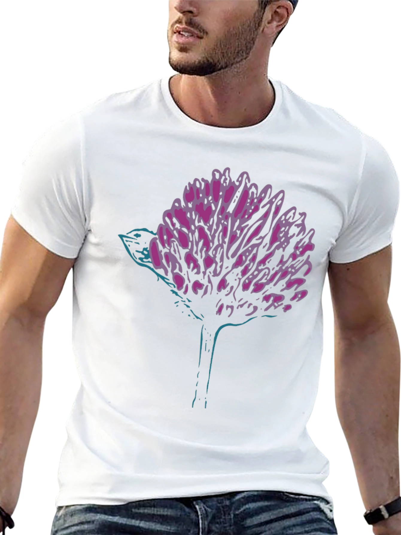 Modern Graphic Tee - Abstract Bird & Bloom