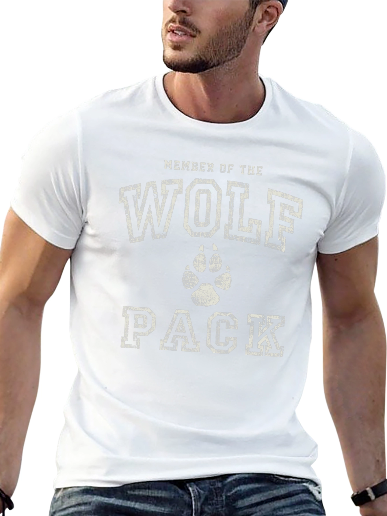 Wolf Pack Member Black Cotton Graphic T-Shirt