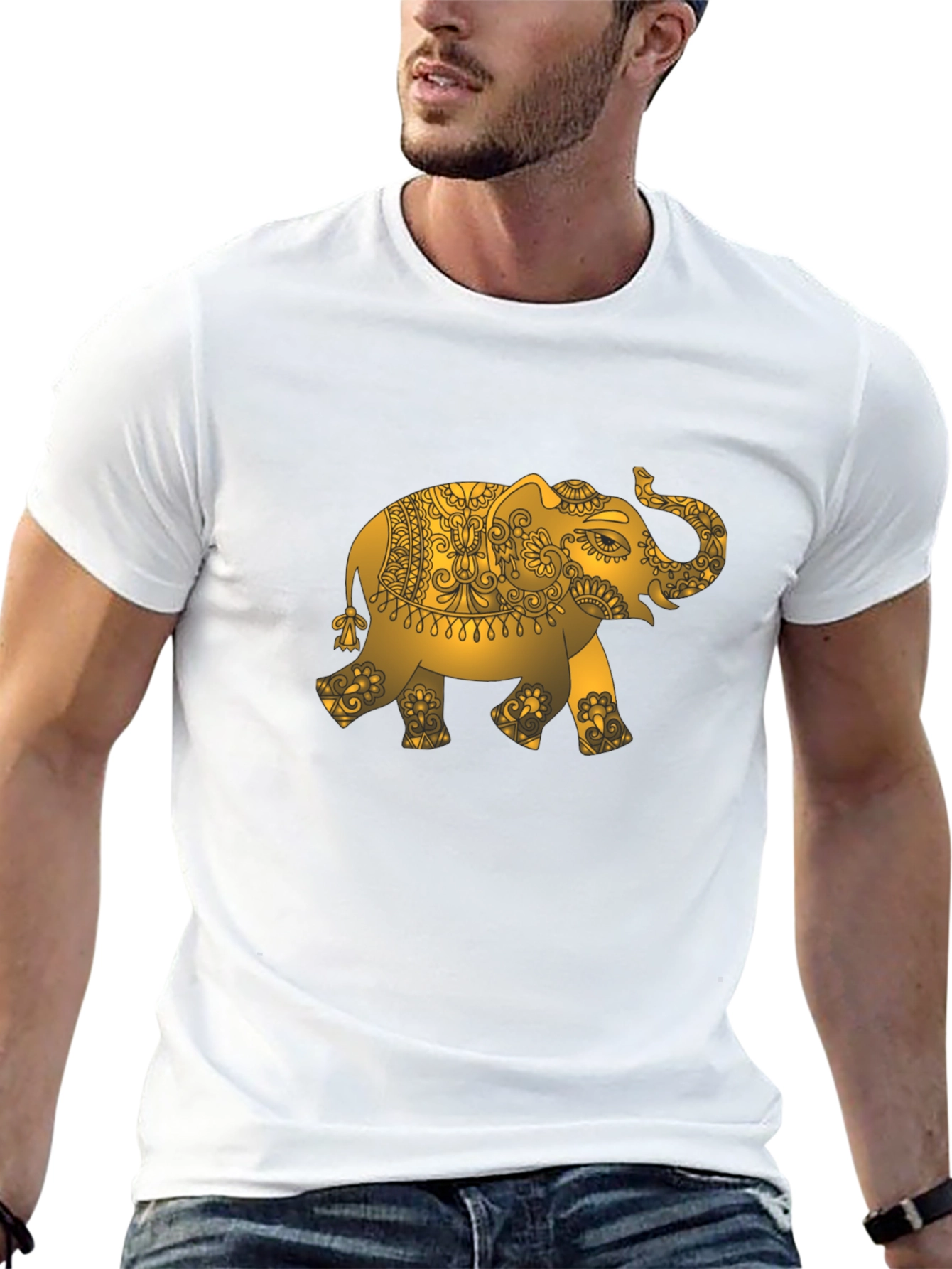 Golden Elephant Graphic Black T-Shirt