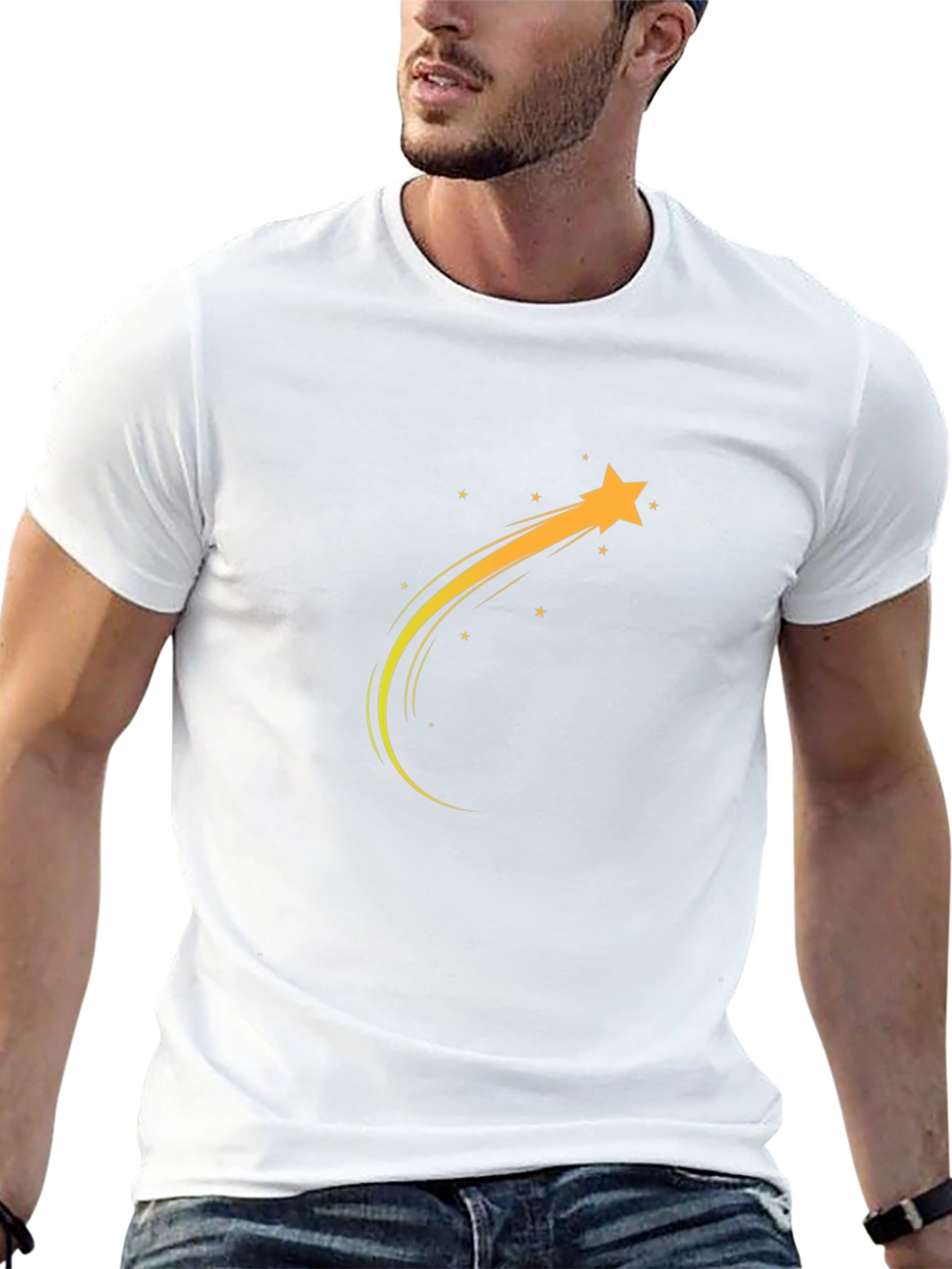 Mens Black T-Shirt with Shooting Star Design