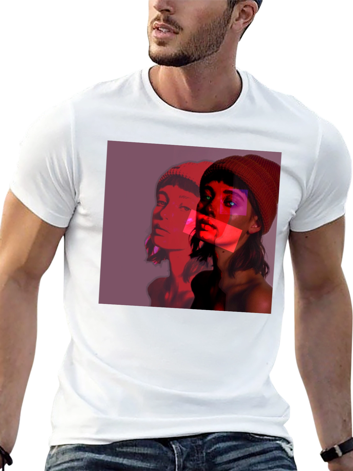 Abstract Portrait Graphic Tee - Black Crew Neck