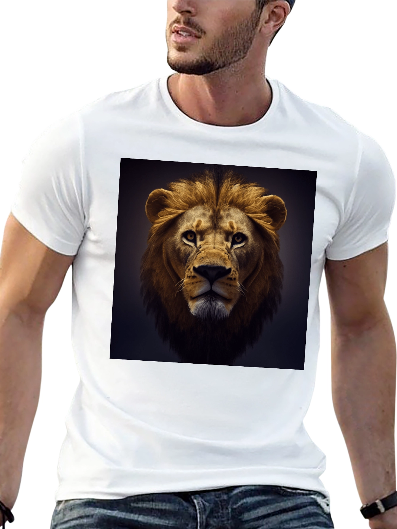 Lion Face Graphic Tee - Black Cotton T-Shirt