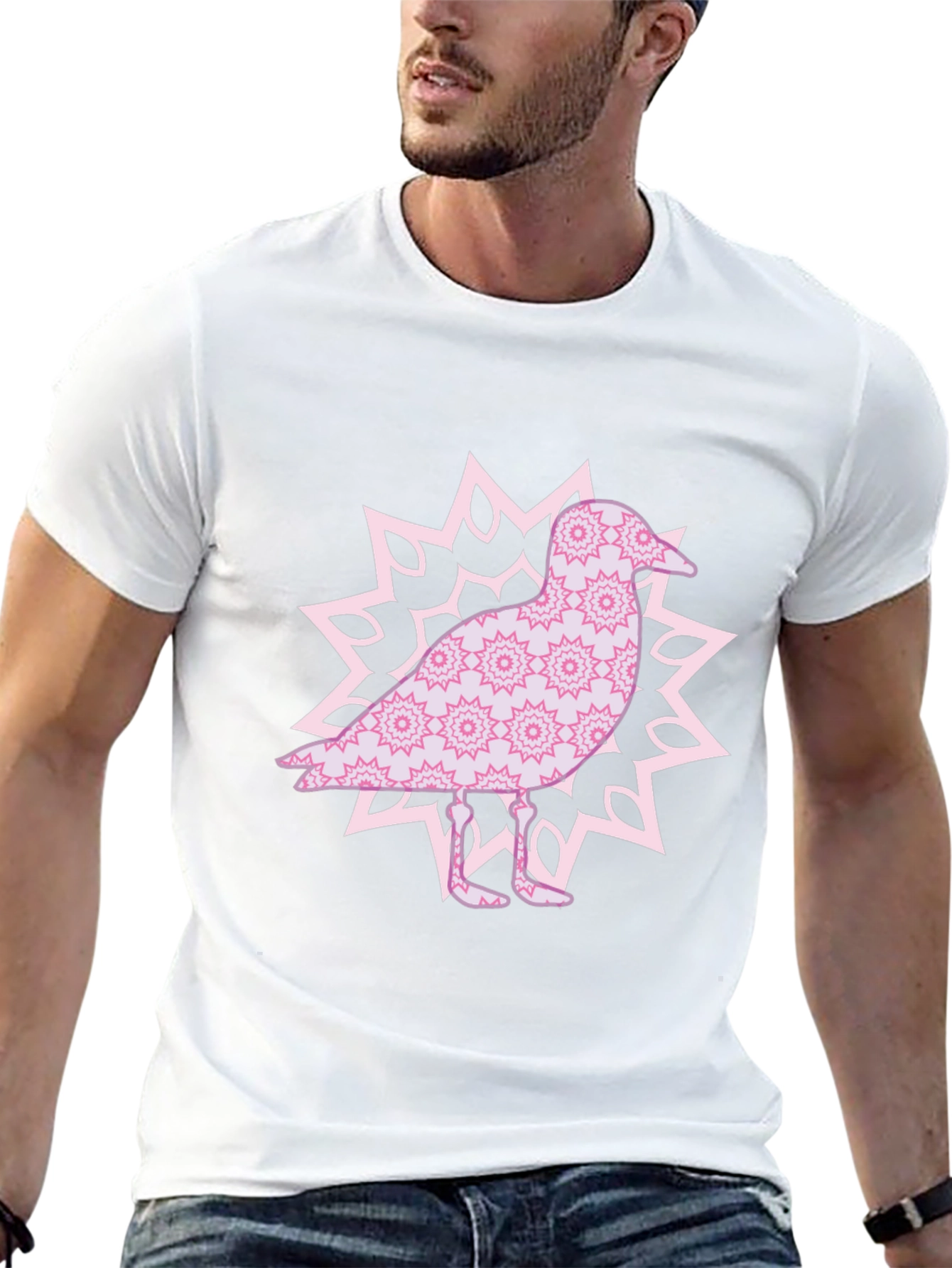 Bird Mandala Graphic Tee - Black Cotton Casual Top