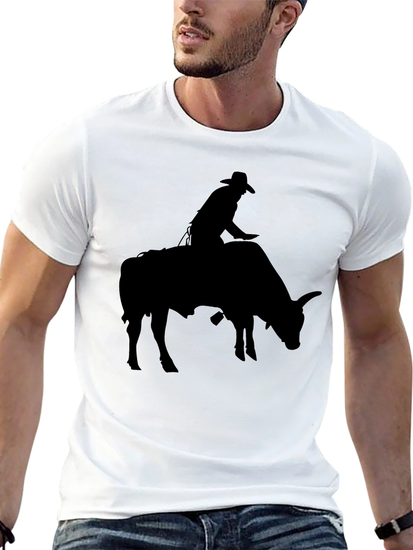 Cowboy Riding Bull Black T-Shirt