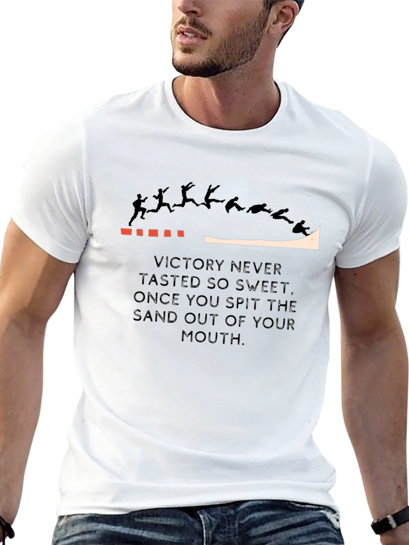 Victory Sand Spit Funny T-Shirt Black Cotton Tee