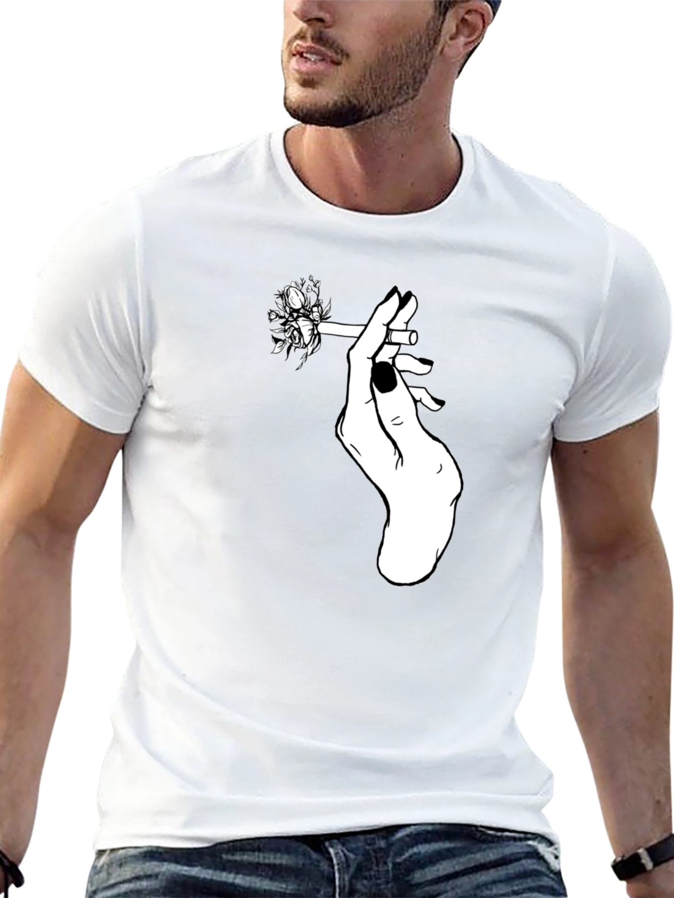 Floral Cigarette Graphic Tee - Black