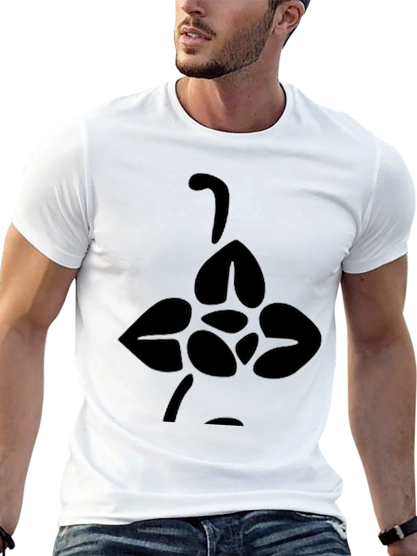 Black Tee with Abstract Floral Design