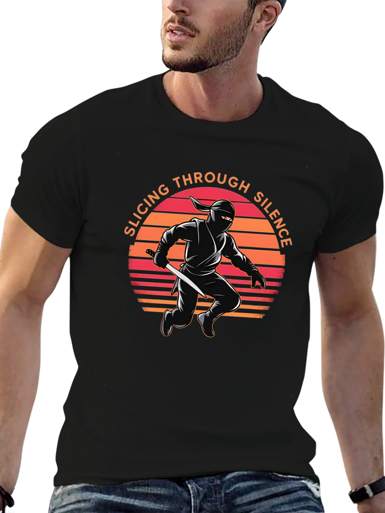 Ninja Slicing Through Silence Black T-Shirt