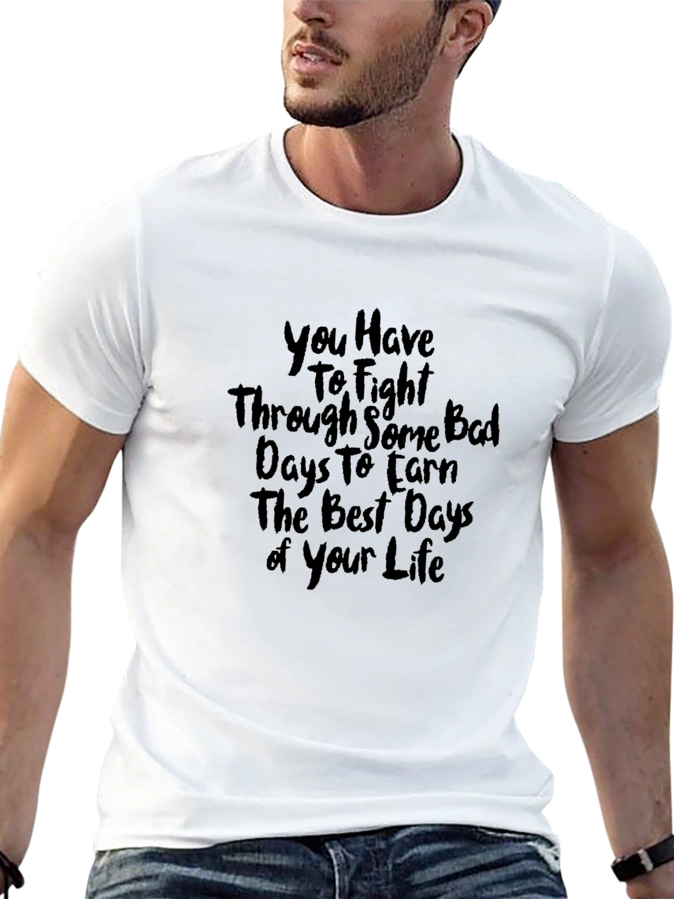 Motivational Black T-Shirt - Fight Through Bad Days