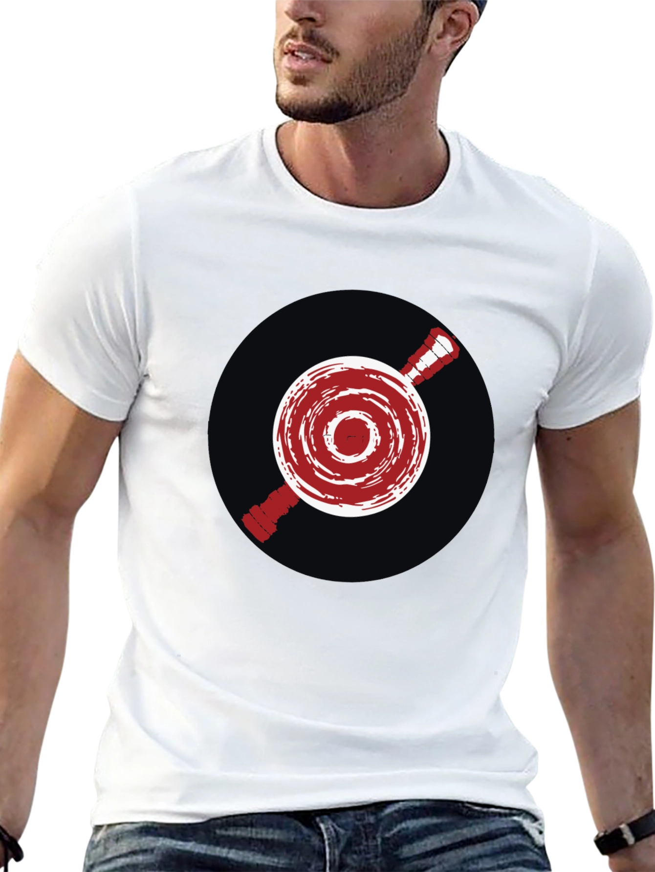 Unique Red Emblem Graphic Print Black T-Shirt