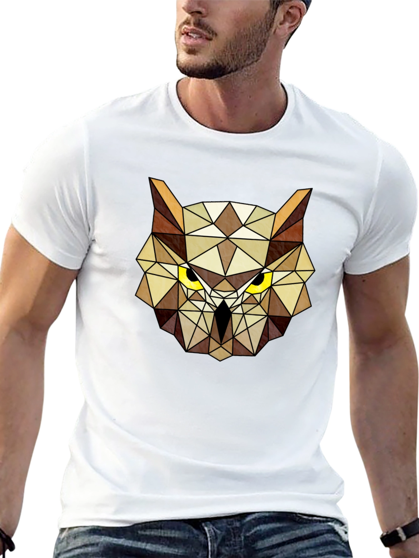 Geometric Owl Head Graphic Tee - Modern Design