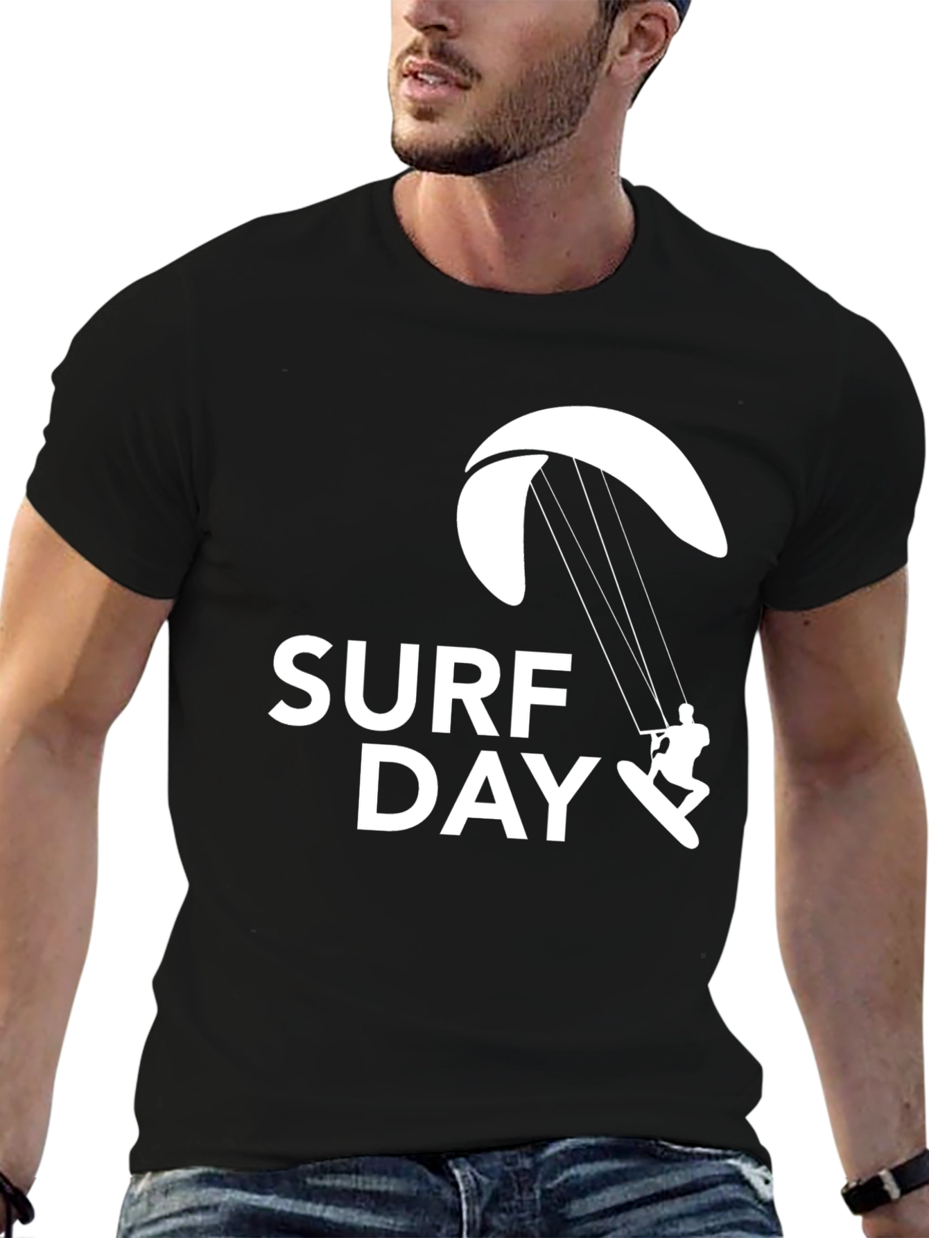 Surf Day Graphic Tee - Black Cotton T-Shirt