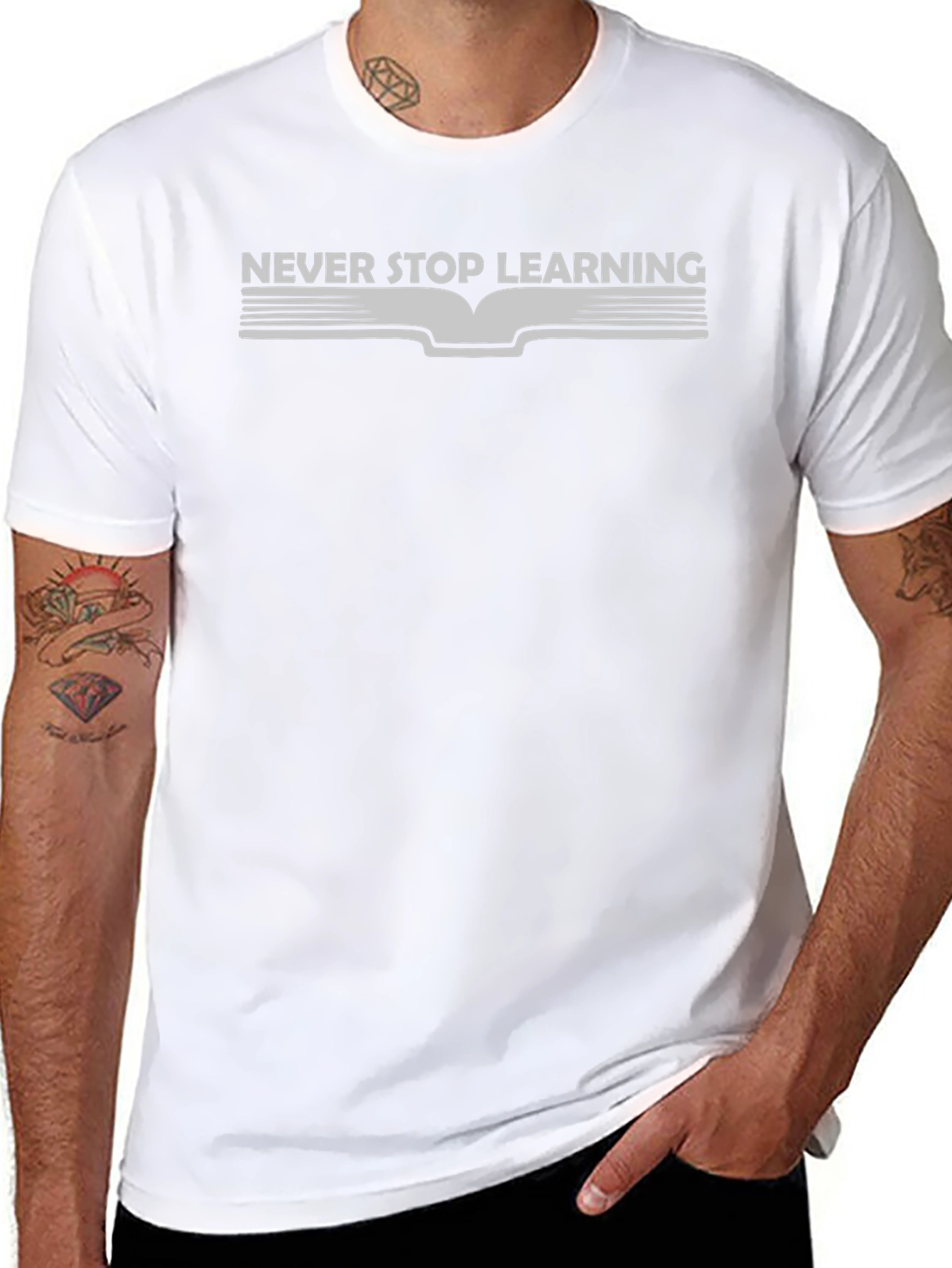 Never Stop Learning T-Shirt - Black Casual Graphic Tee