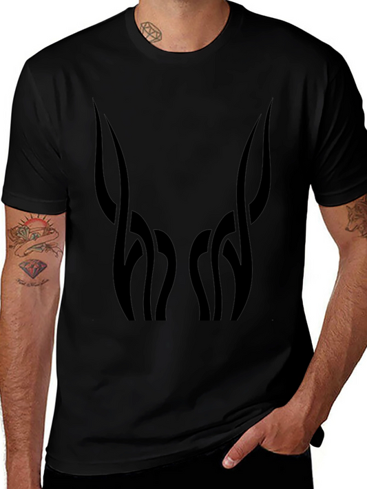 Mens Black Graphic Tee - Abstract Horn Design