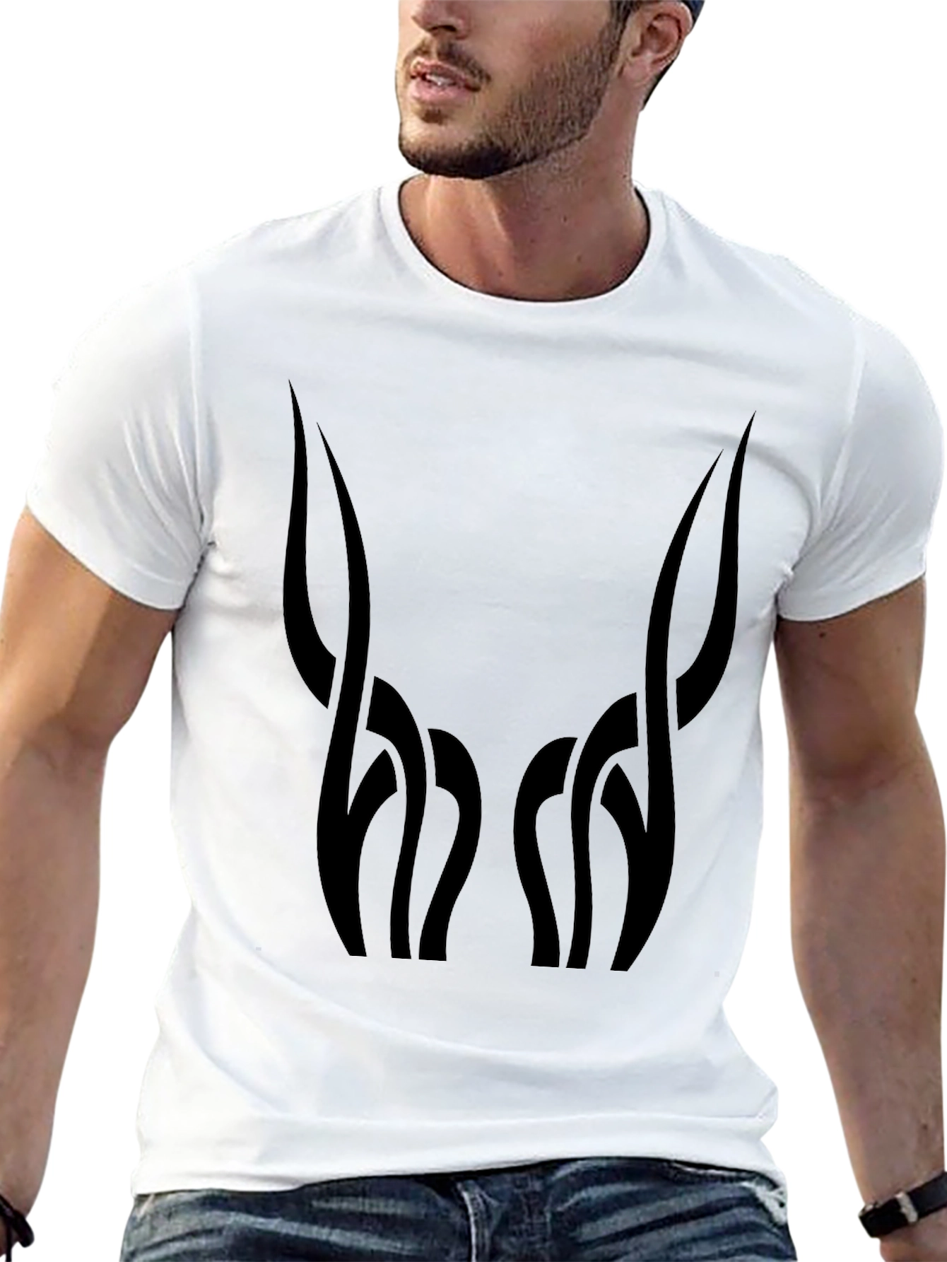 Mens Black Graphic Tee - Abstract Horn Design