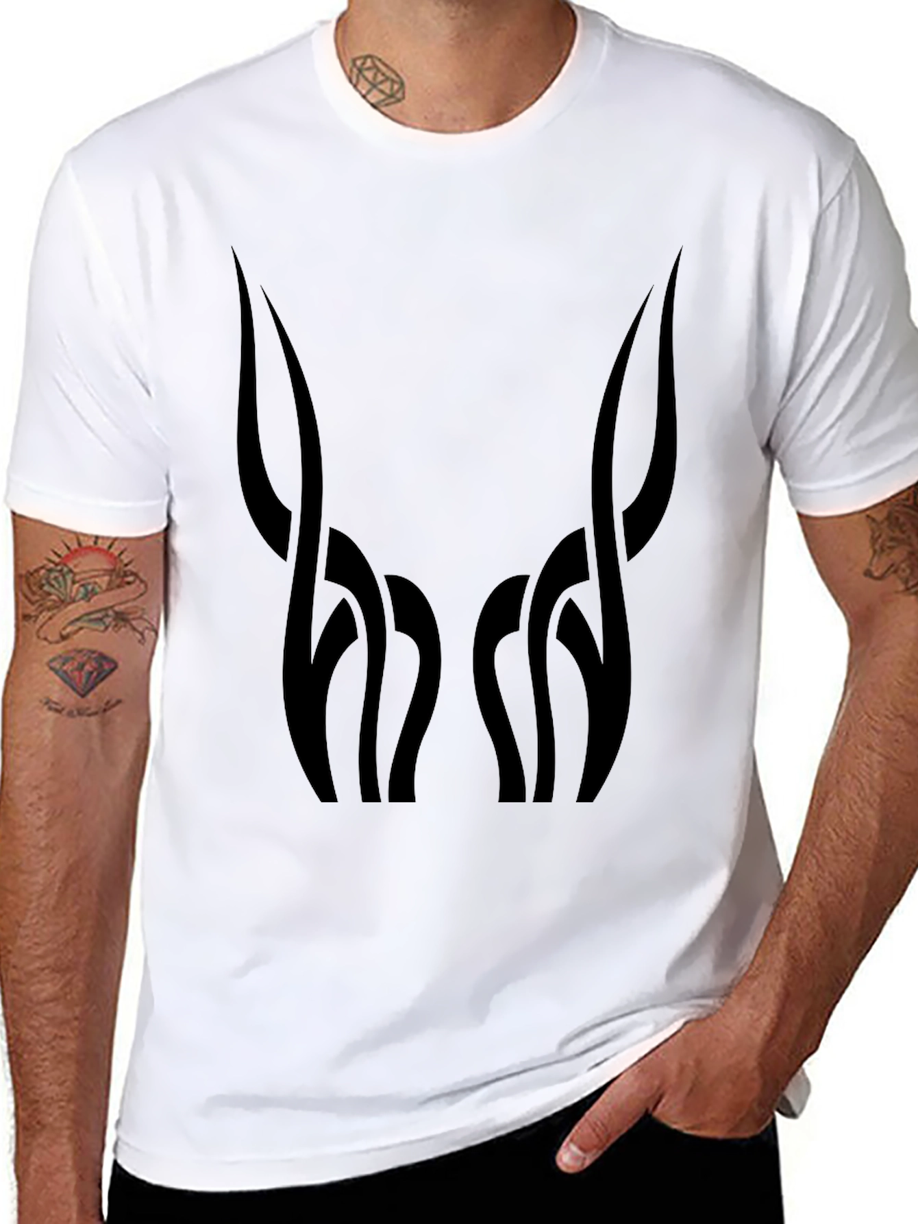 Mens Black Graphic Tee - Abstract Horn Design