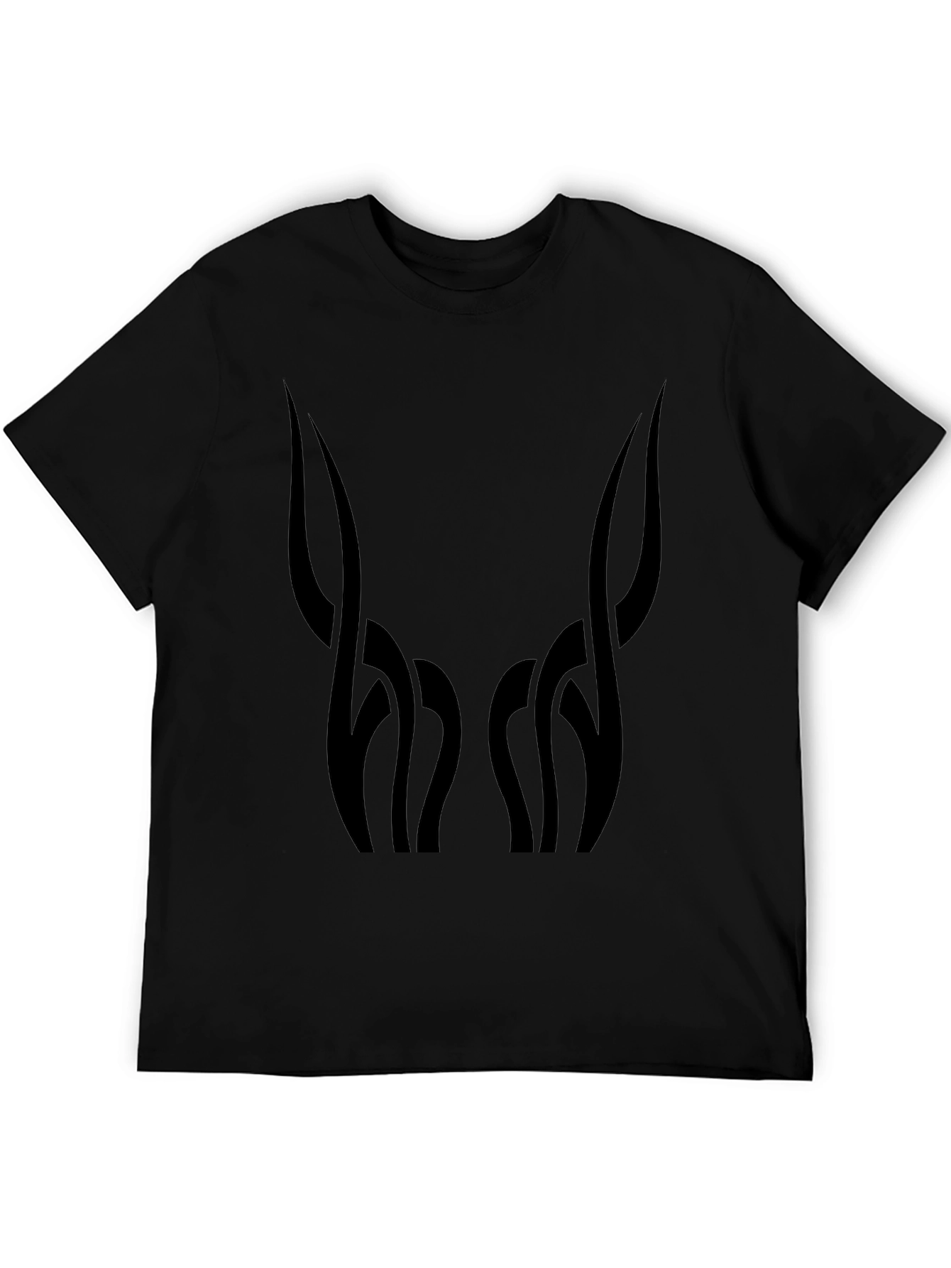 Mens Black Graphic Tee - Abstract Horn Design