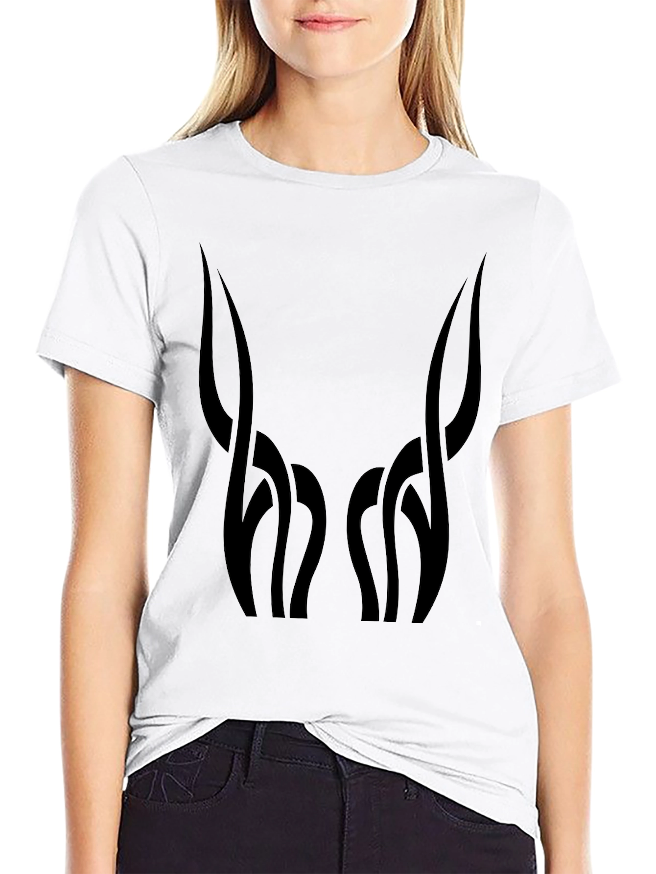 Mens Black Graphic Tee - Abstract Horn Design
