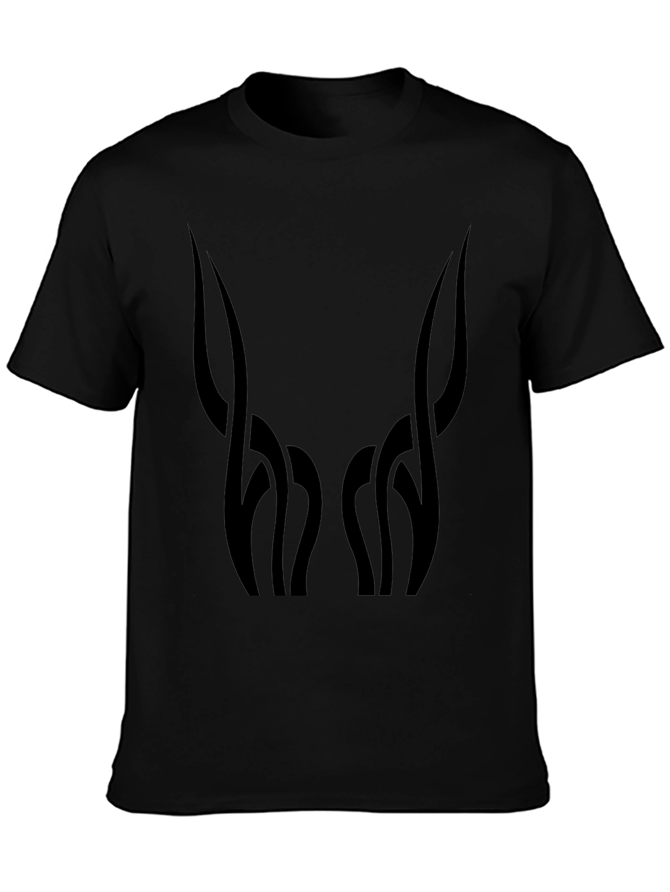 Mens Black Graphic Tee - Abstract Horn Design