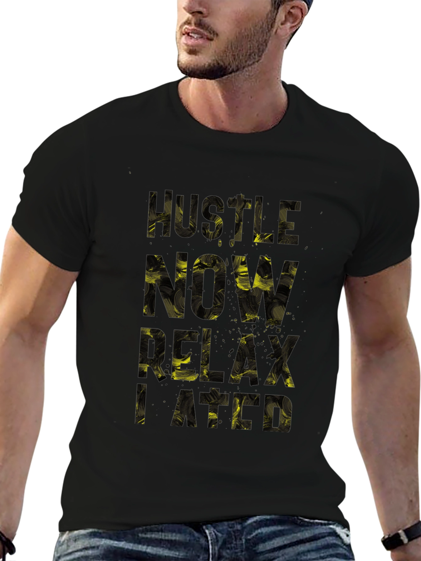 Hustle Now Relax Later Black Graphic T-Shirt