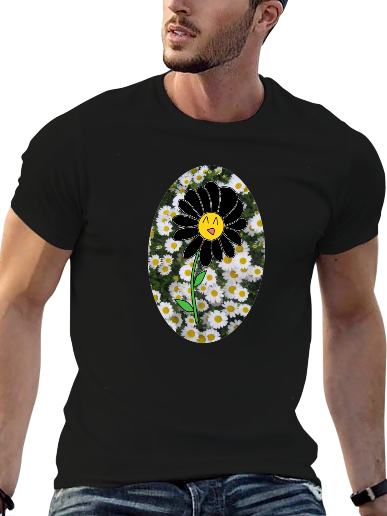 Black Flower Graphic Tee -  Unique Mens T-Shirt