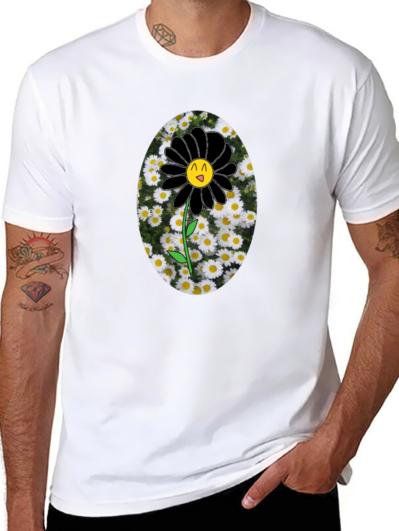 Black Flower Graphic Tee -  Unique Mens T-Shirt