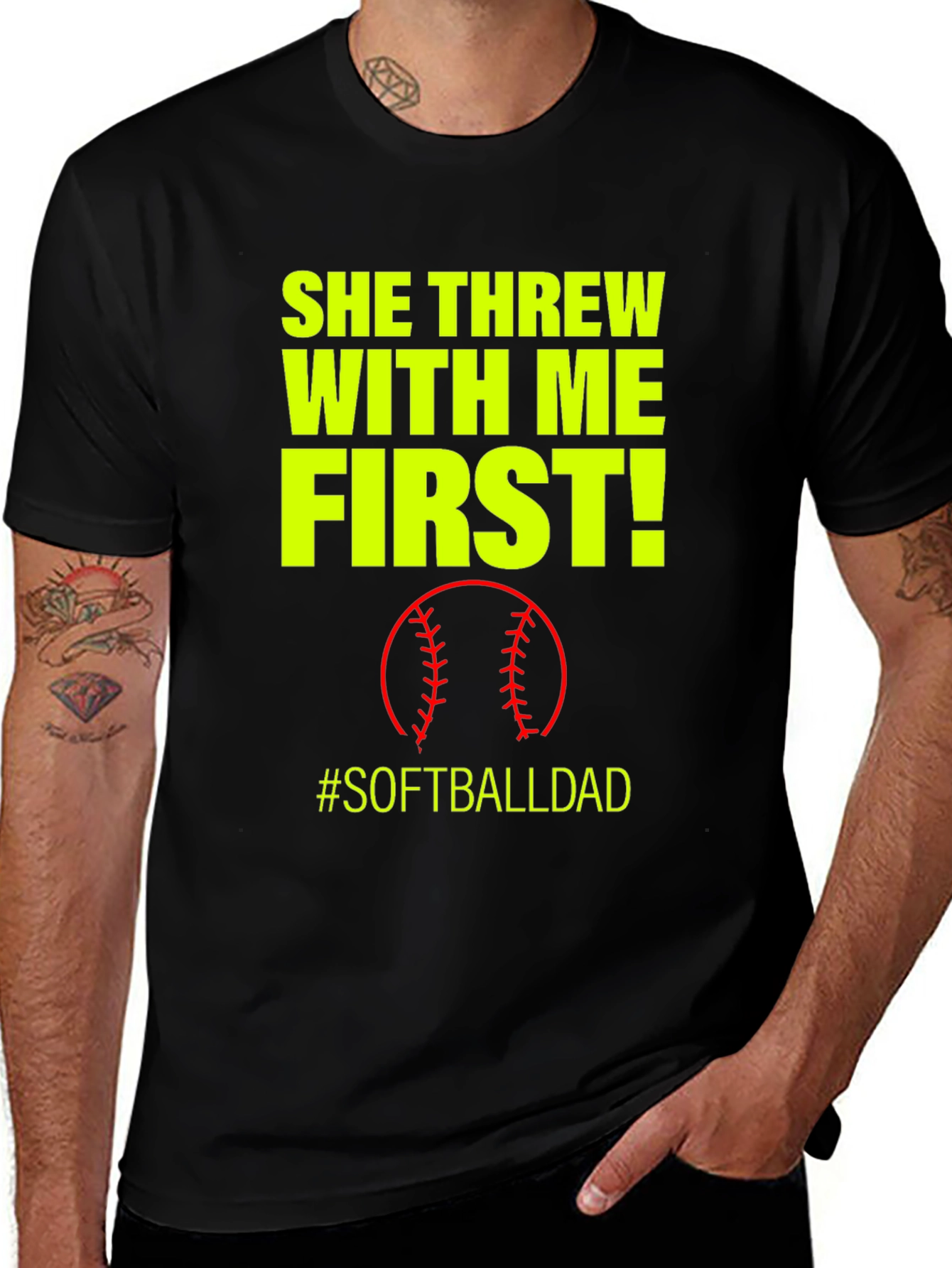 She Threw With Me First #SoftballDad T-Shirt