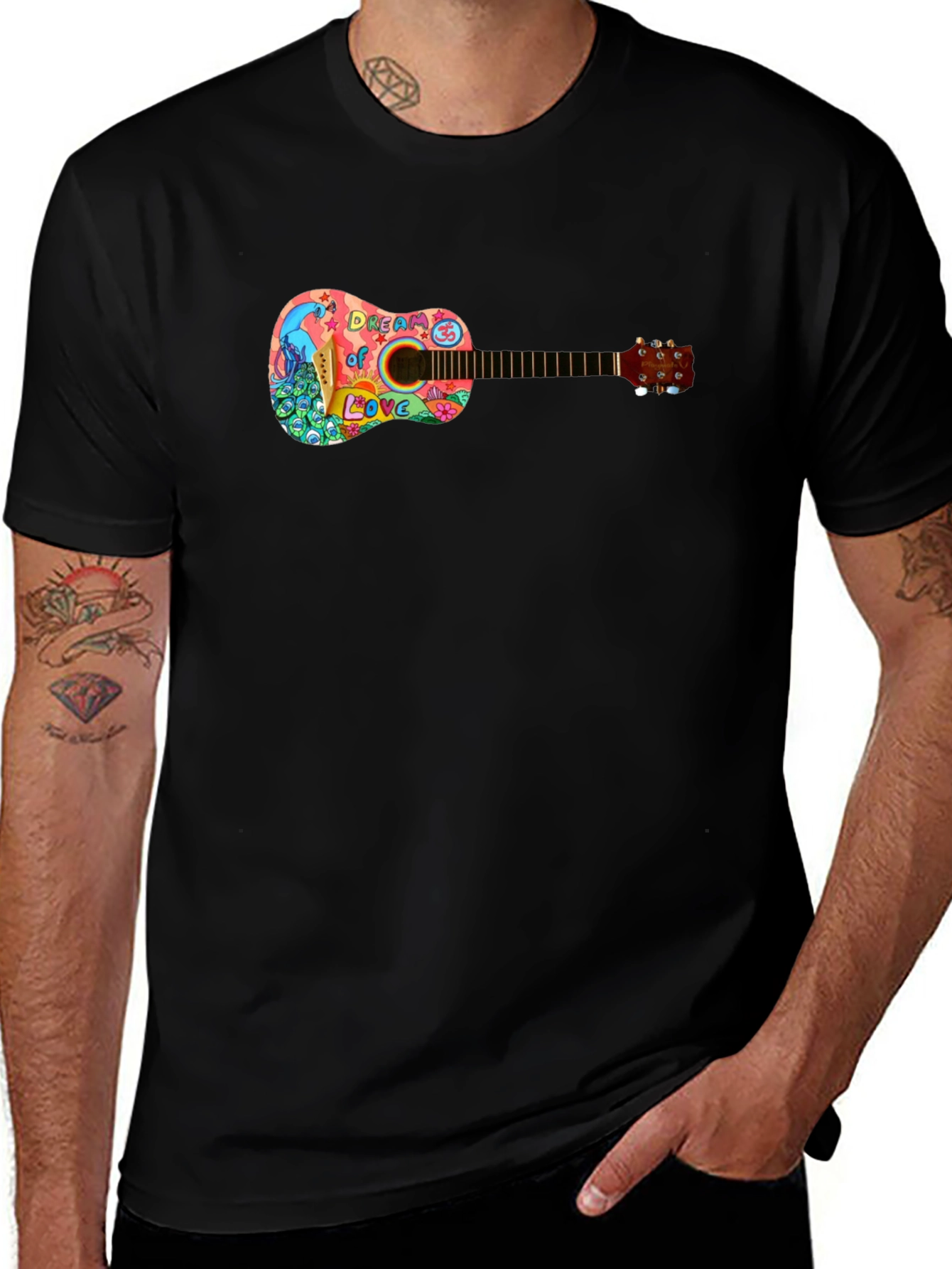 Psychedelic Guitar Dream of Love Black T-Shirt