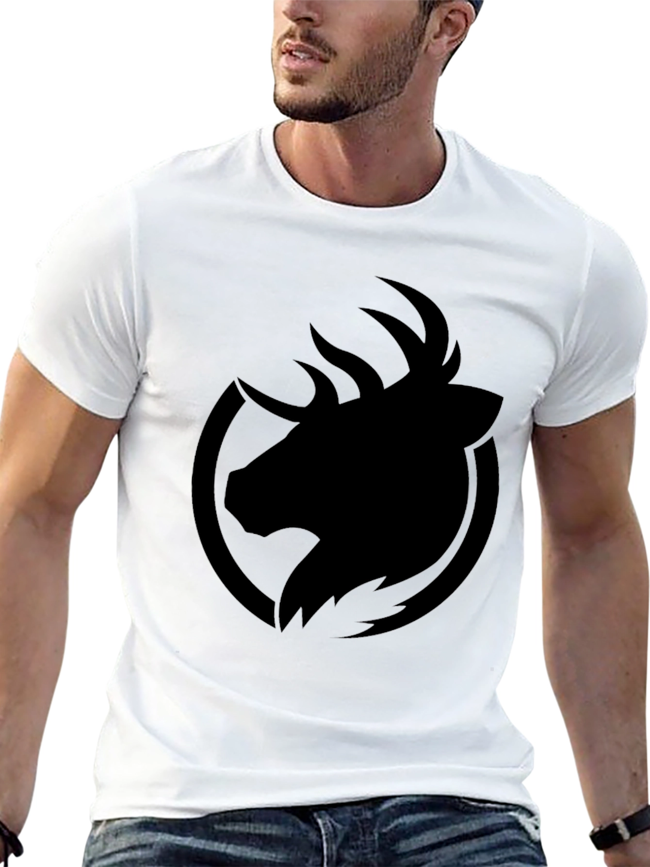 Mens Black Graphic Tee - Deer Logo T-Shirt