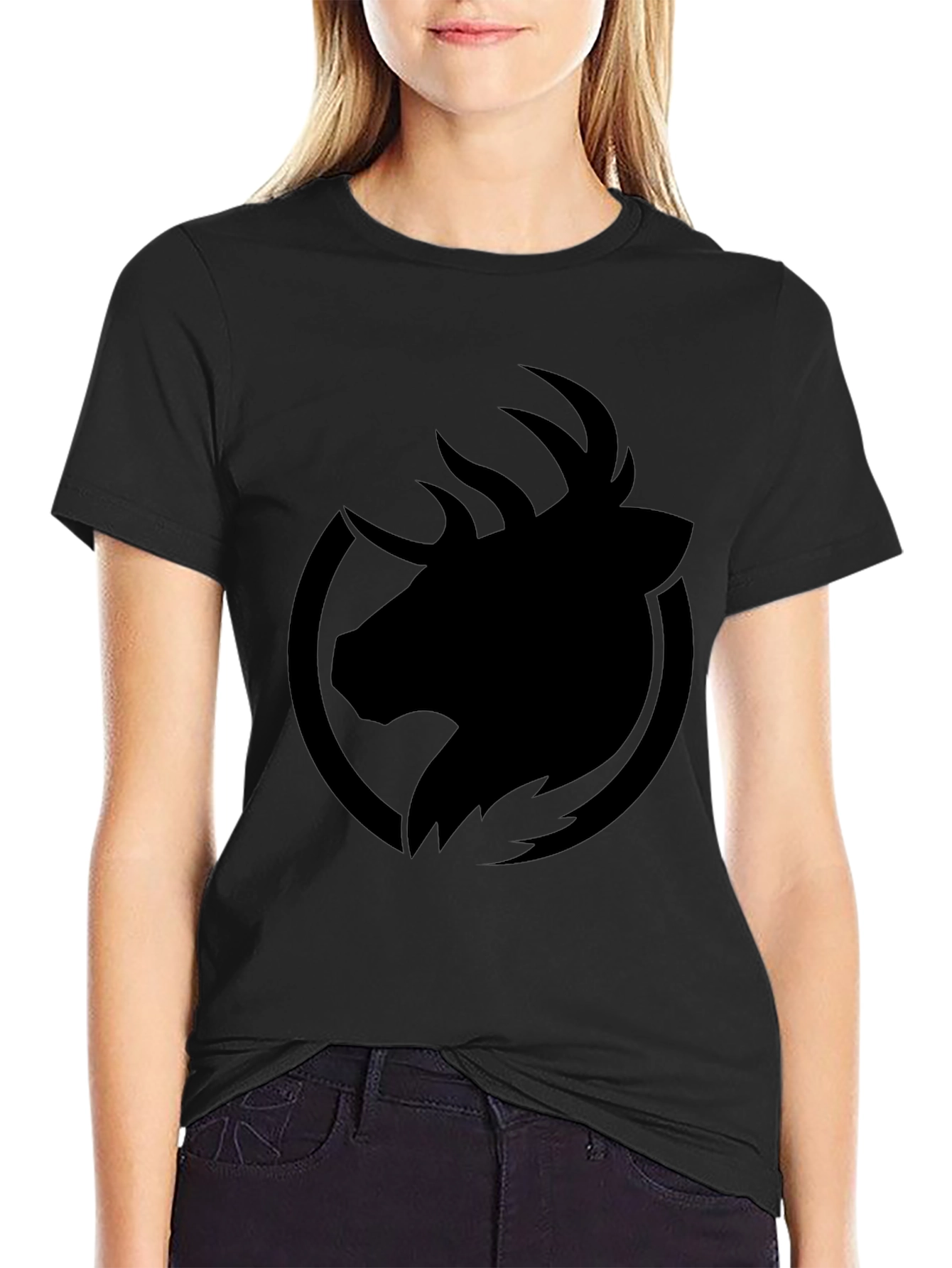 Mens Black Graphic Tee - Deer Logo T-Shirt